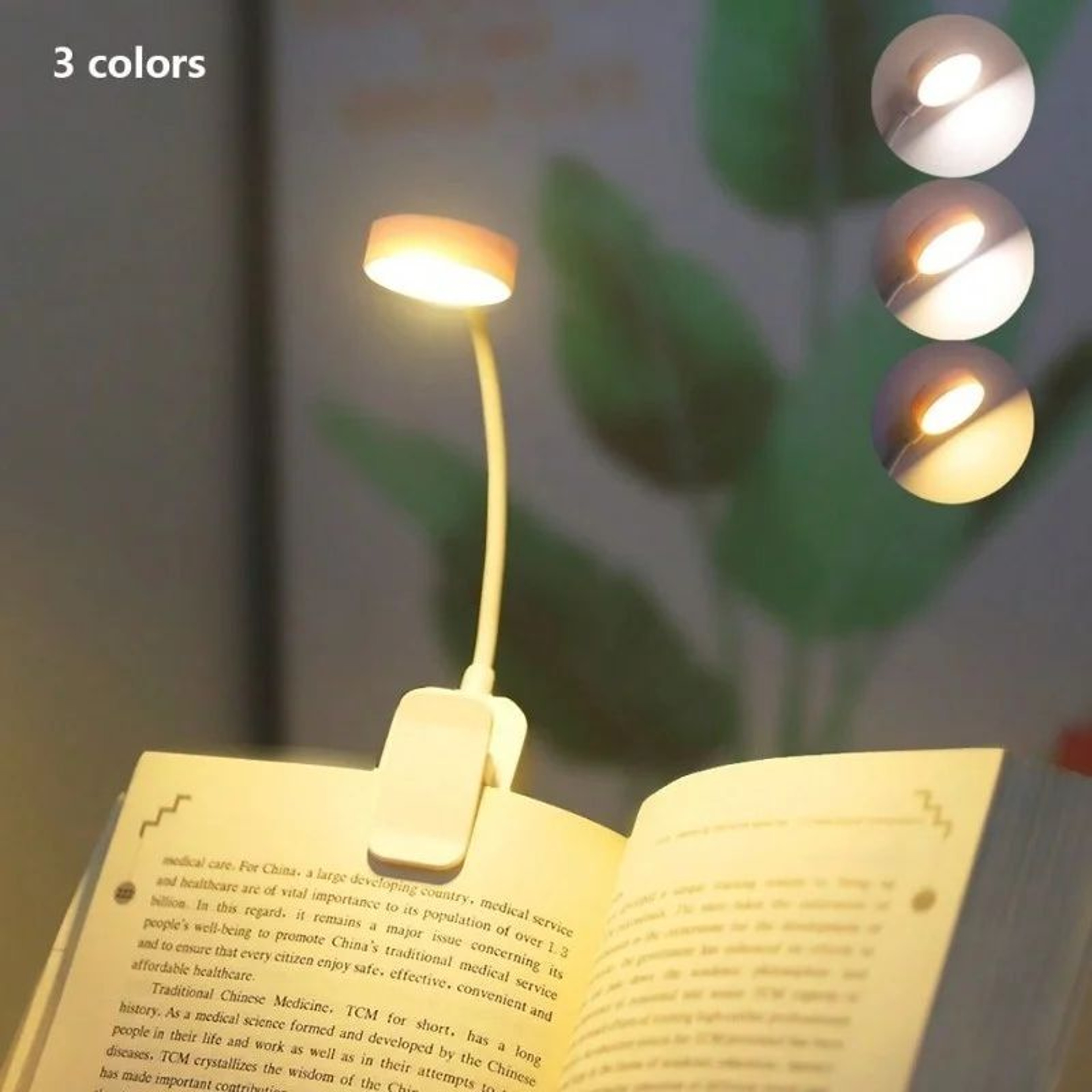 Portable LED ClipOn Reading Light  3 Color Modes Adjustable Brightness Book Light Battery Powered 2