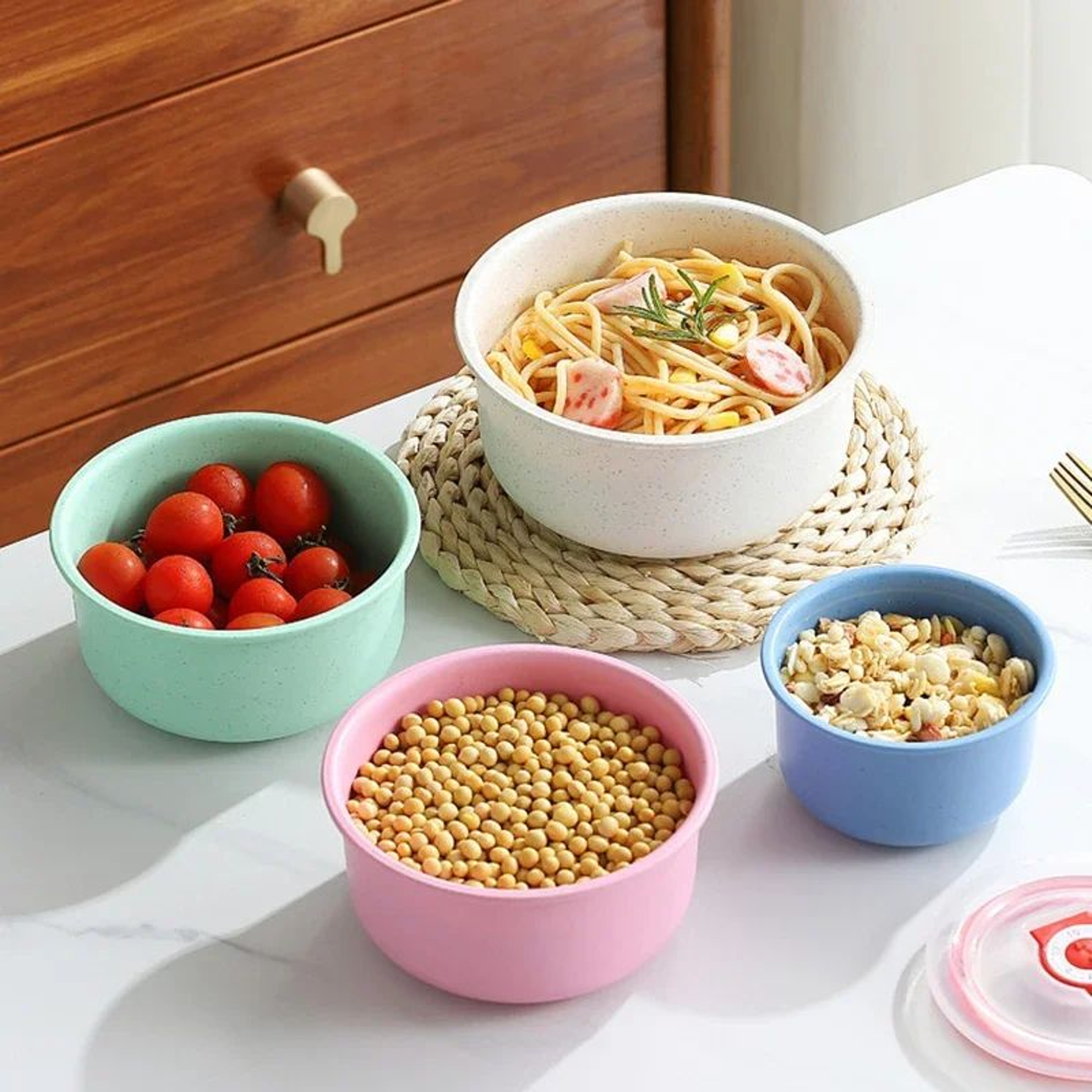 3Piece Wheat Straw FreshKeeping Bowl Set  MicrowaveSafe Round Lunch Boxes With Lids 3