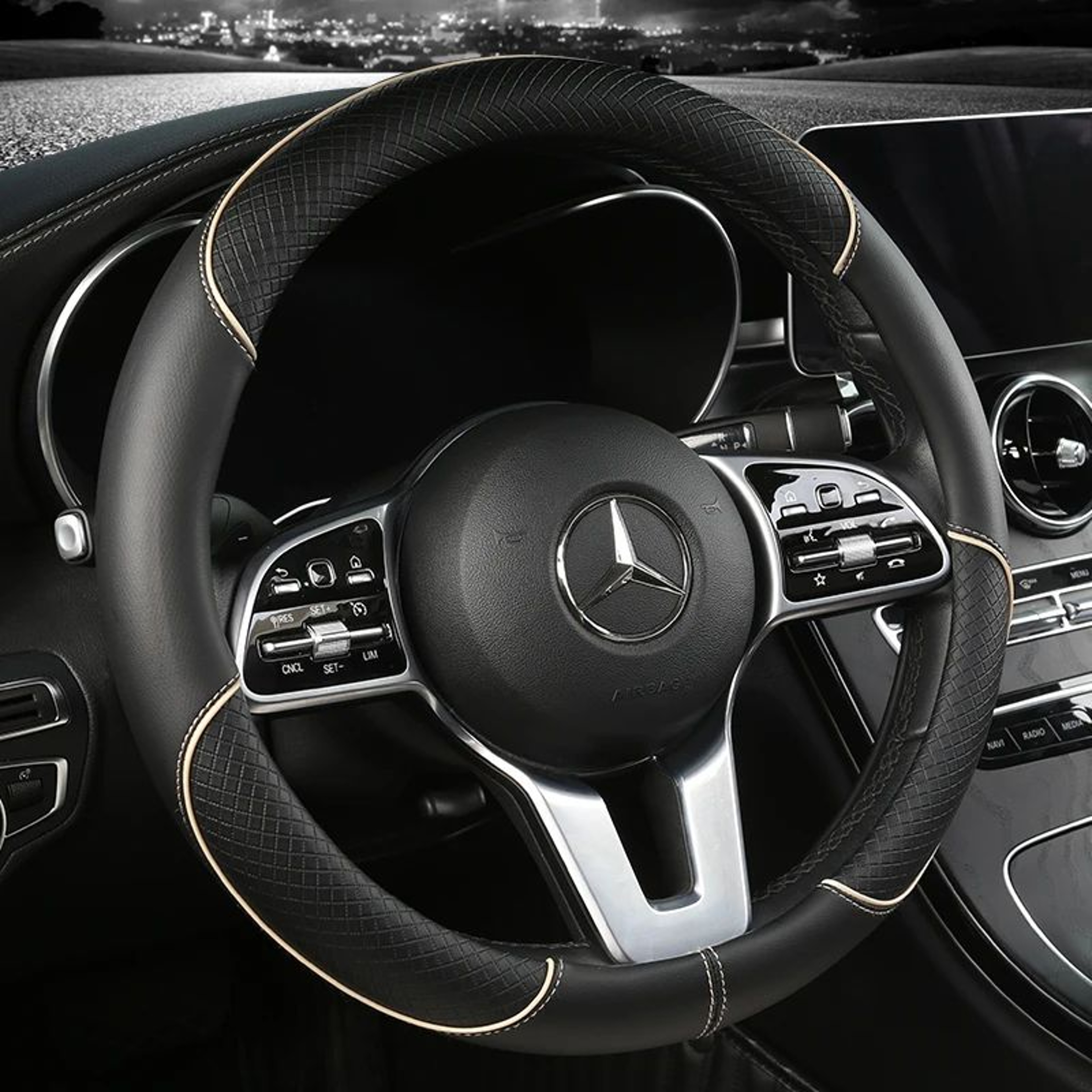 Leather Steering Wheel Cover  Diamond Pattern AntiSlip Universal 14515 In Car Wheel Protector 12