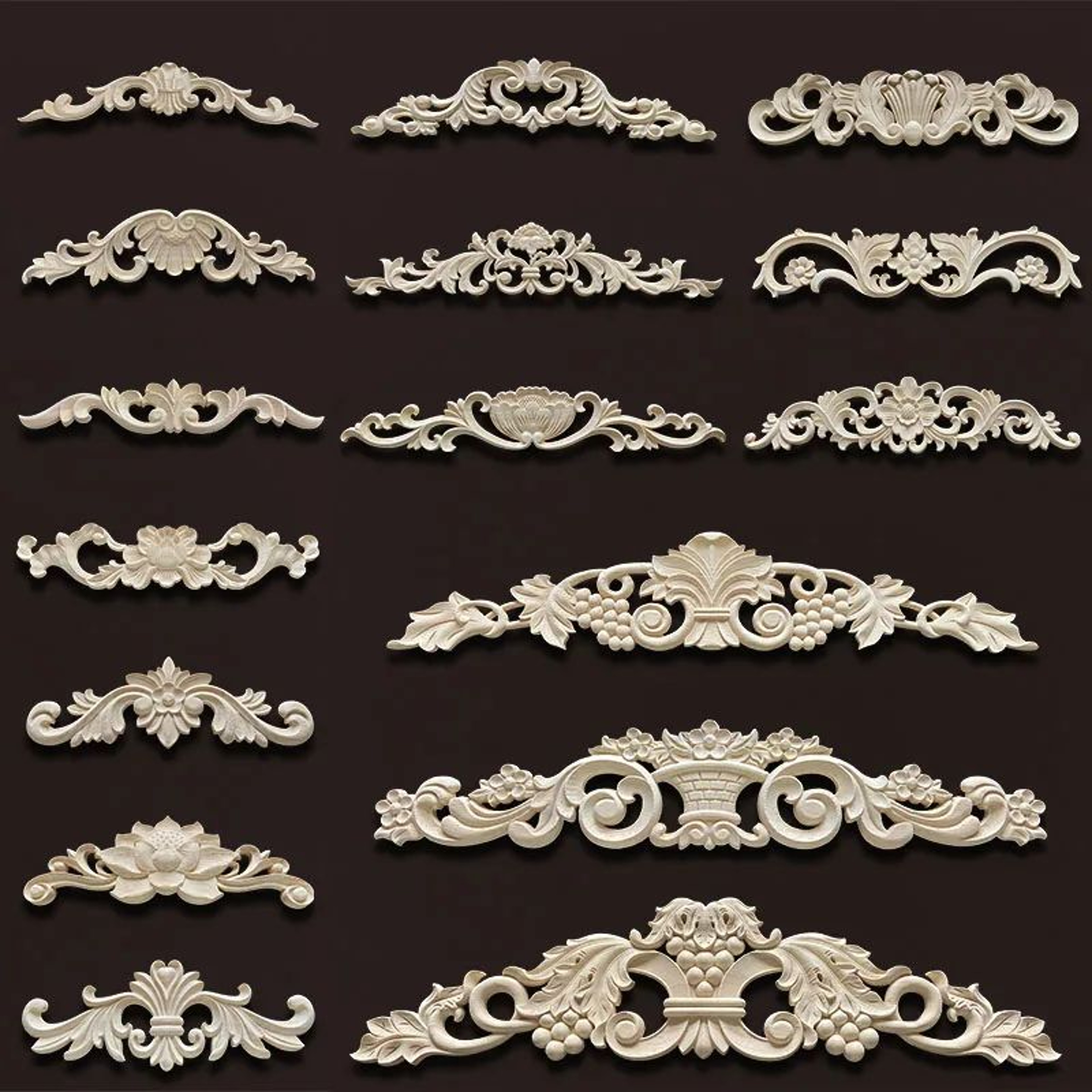 Wood Carved Onlays  Appliques  Vintage Floral Furniture Decals For Home Decor  Restoration 4