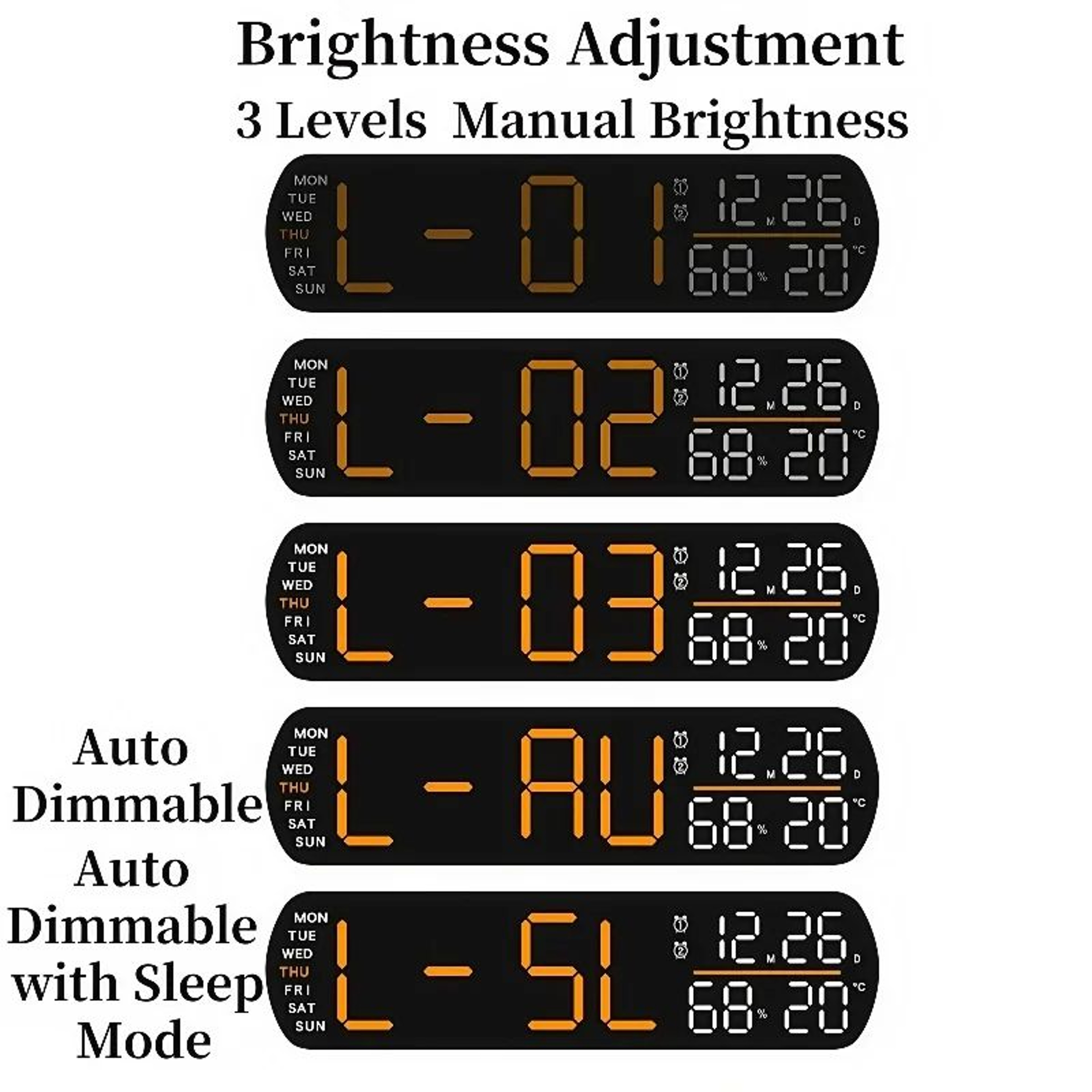 Digital Alarm Clock  LED Display With Temperature Humidity Dual Alarm Snooze  Auto Dimmable Table C 4