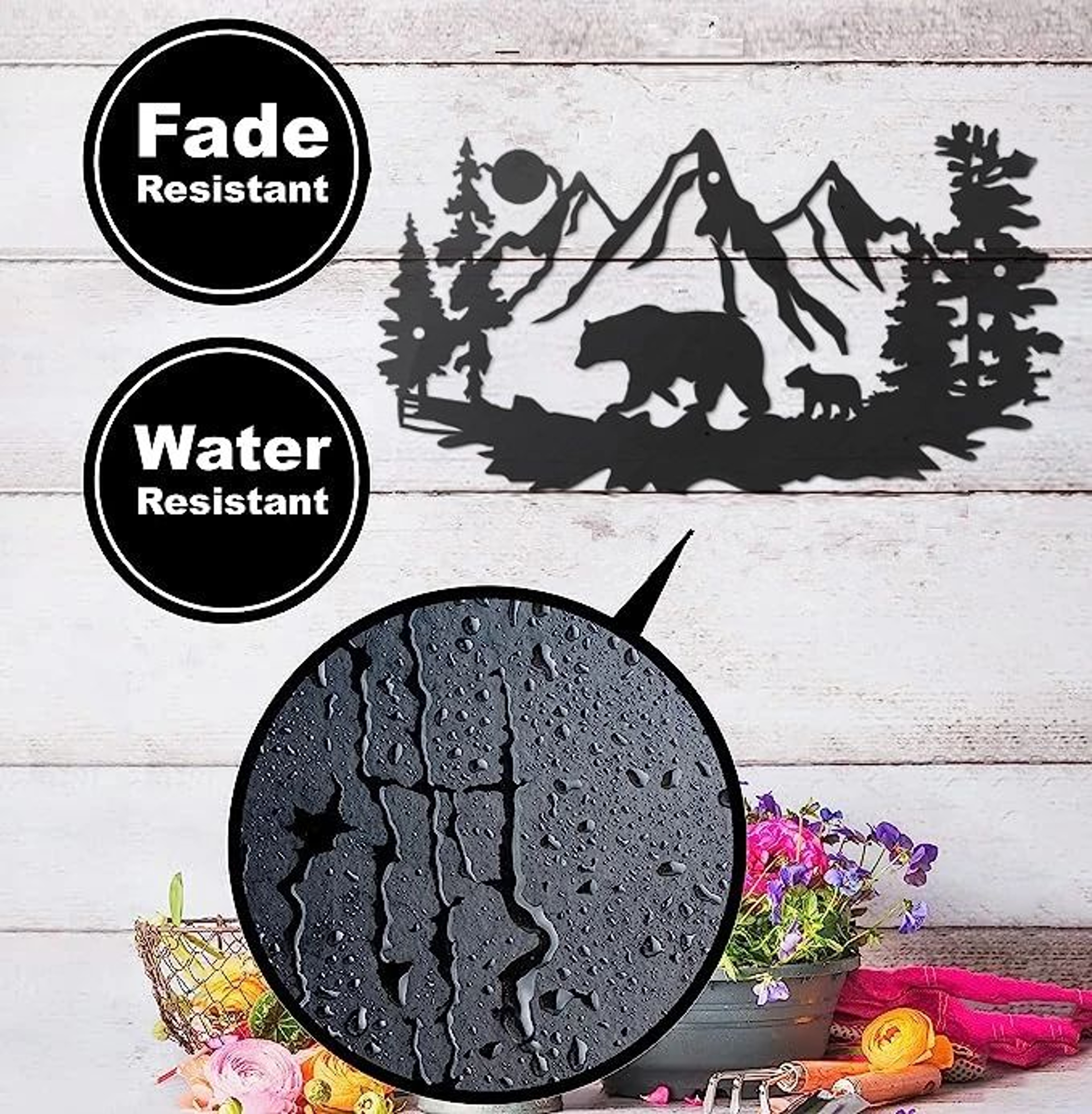 Bear Metal Wall Decor  Rustic Cabin Wall Art With Pine Tree Forest Design For Lodge  Hunting Decor 4