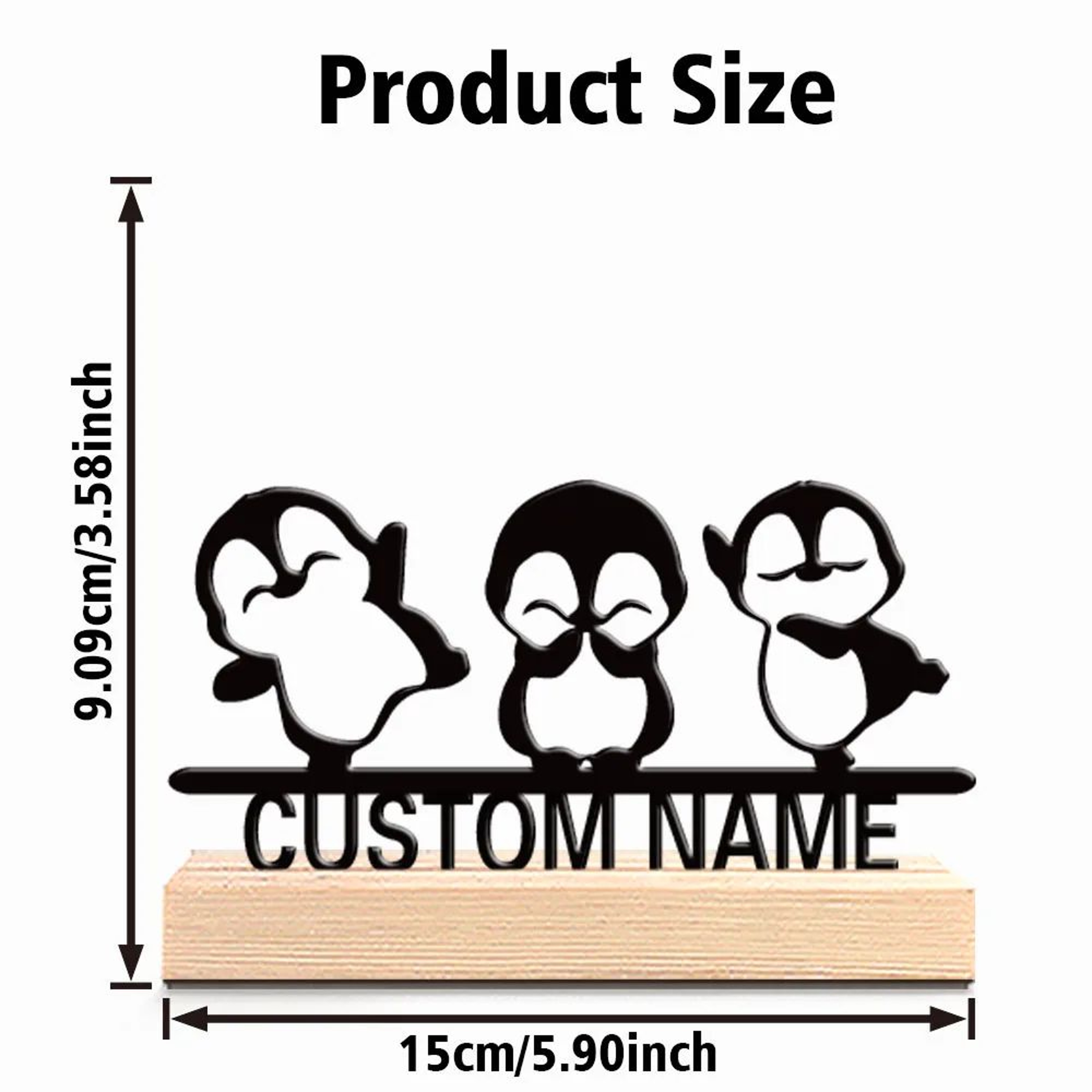 Personalized Penguin Metal Art  Custom 3 Penguins Statue With Wooden Base Cute Desk Decor 5