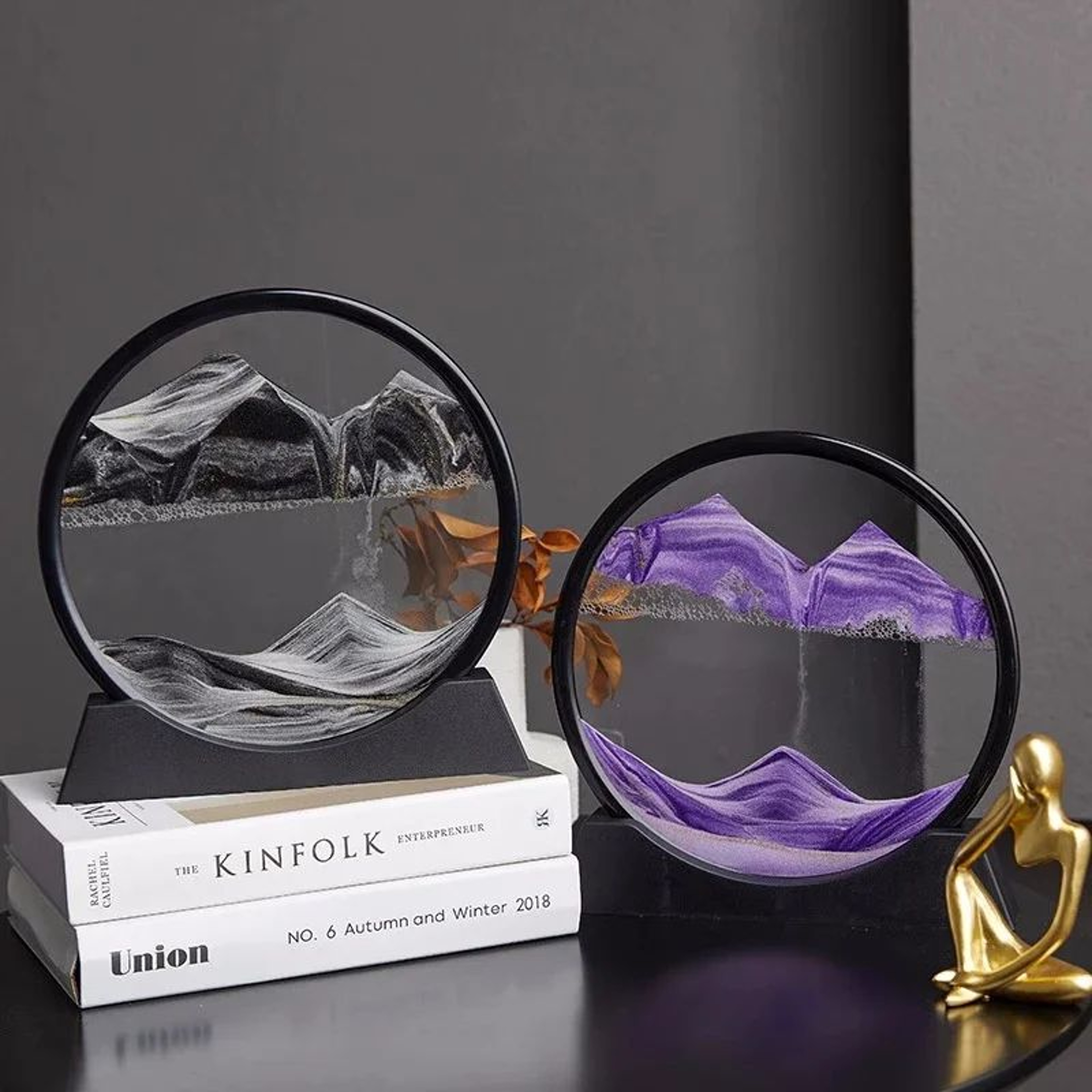 3D Moving Sand Art Frame  Round Quicksand Glass Sandscape Hourglass Desk Decor Relaxing Gift 1