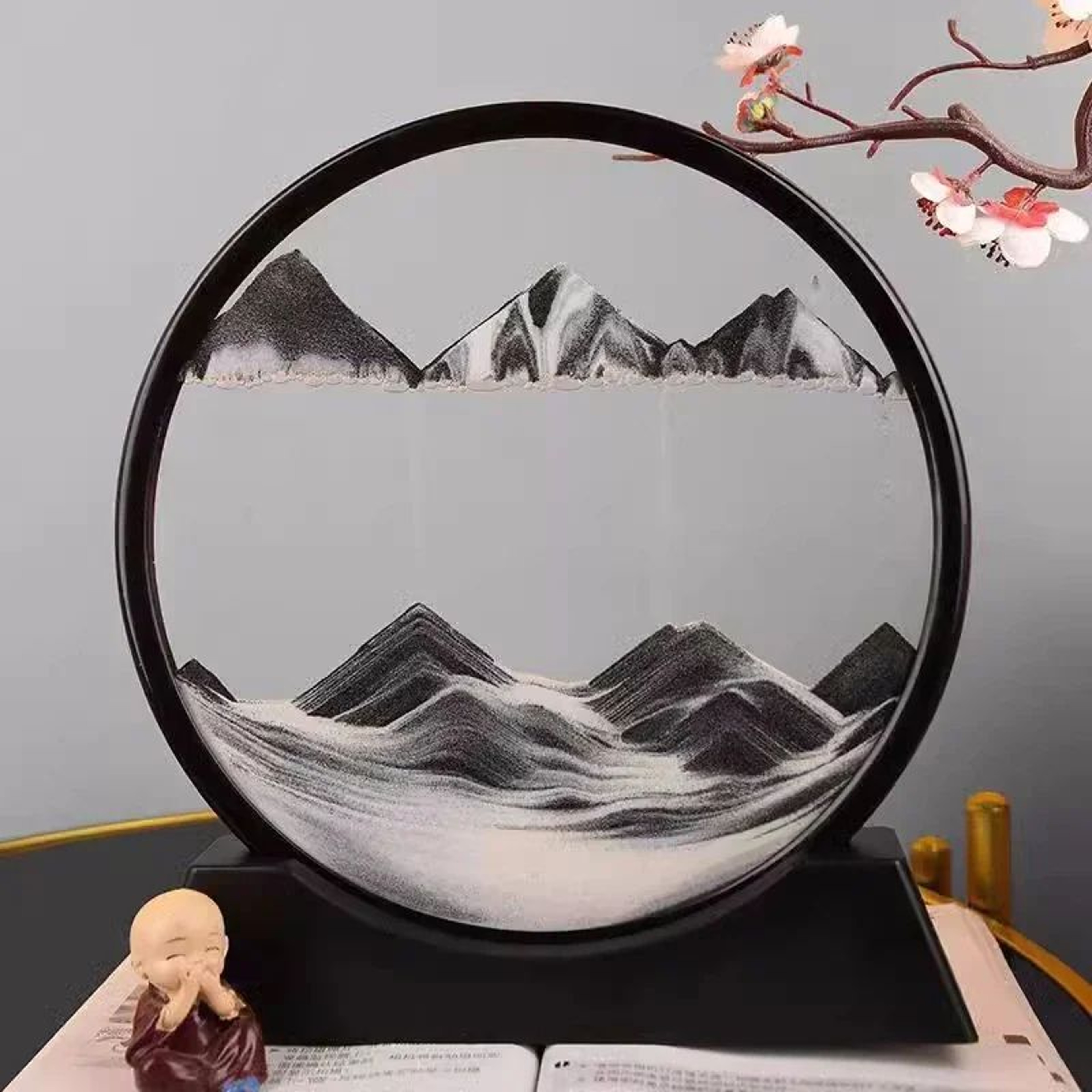 3D Moving Sand Art Frame  Round Quicksand Glass Sandscape Hourglass Desk Decor Relaxing Gift 11