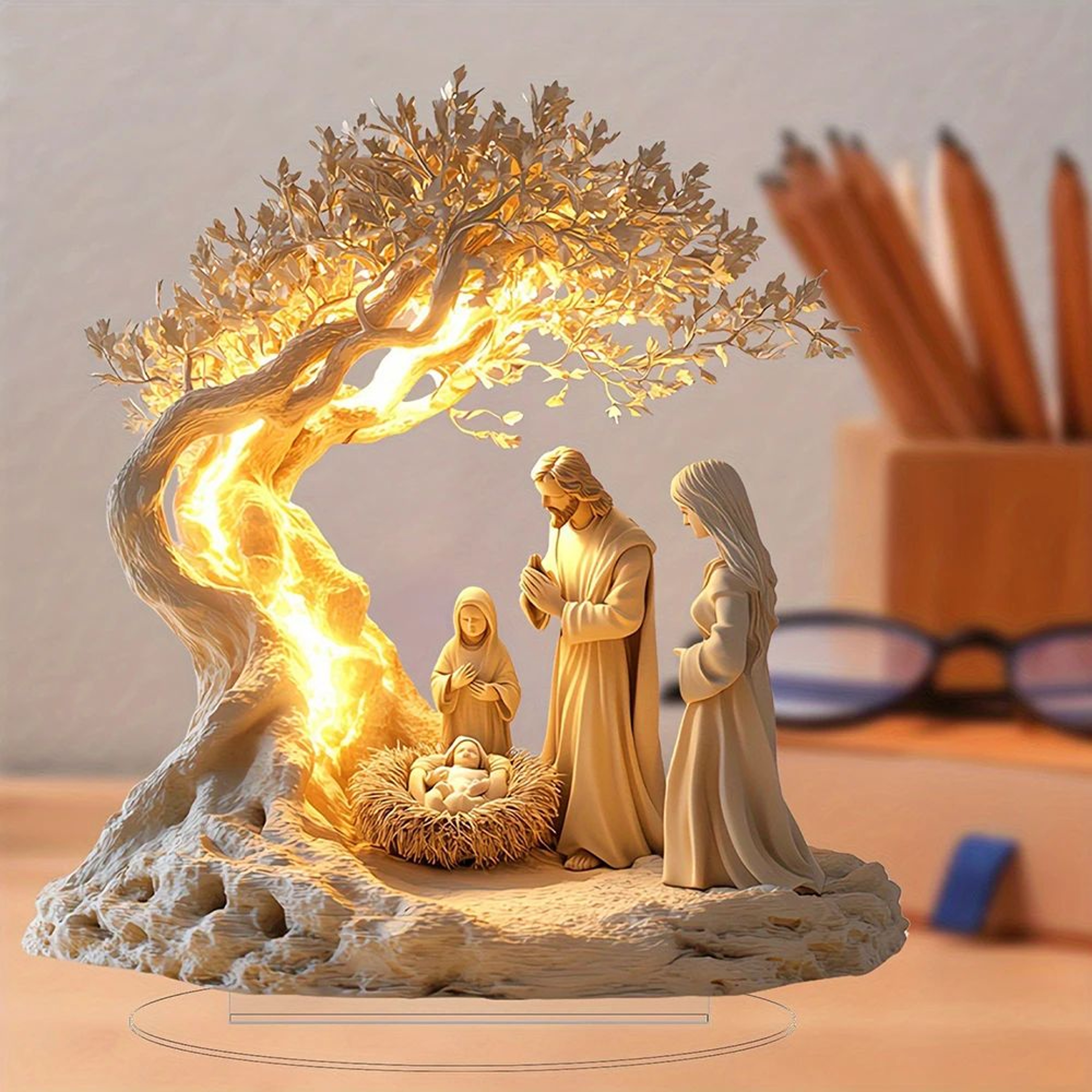 Acrylic Nativity Ornament  2D Jesus Birth Scene Tabletop Decor Tree Of Life Family Statue 4