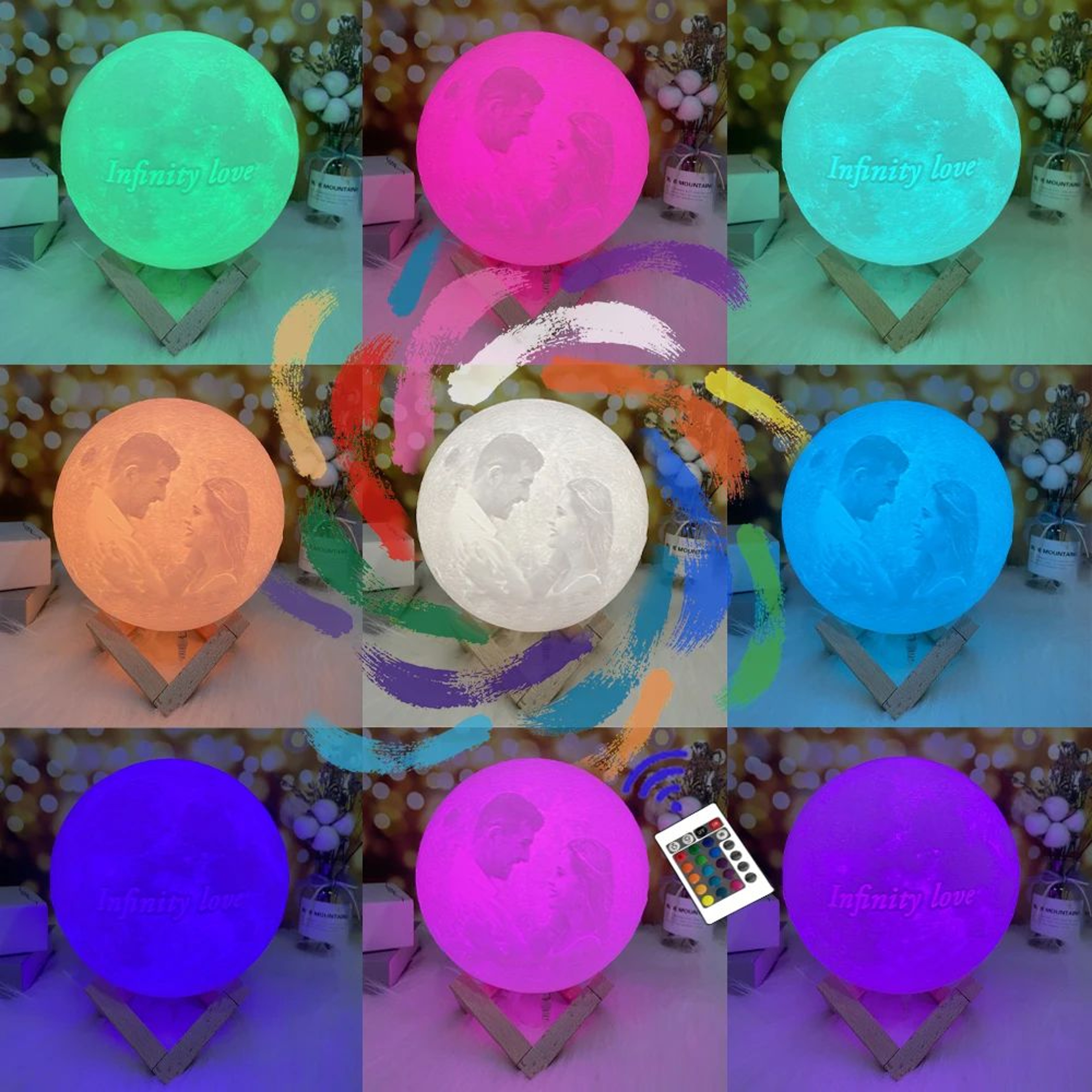 Personalized 3D Printed Moon Lamp With Photo  Text  Custom LED Lunar Night Light USB Rechargeable G 2