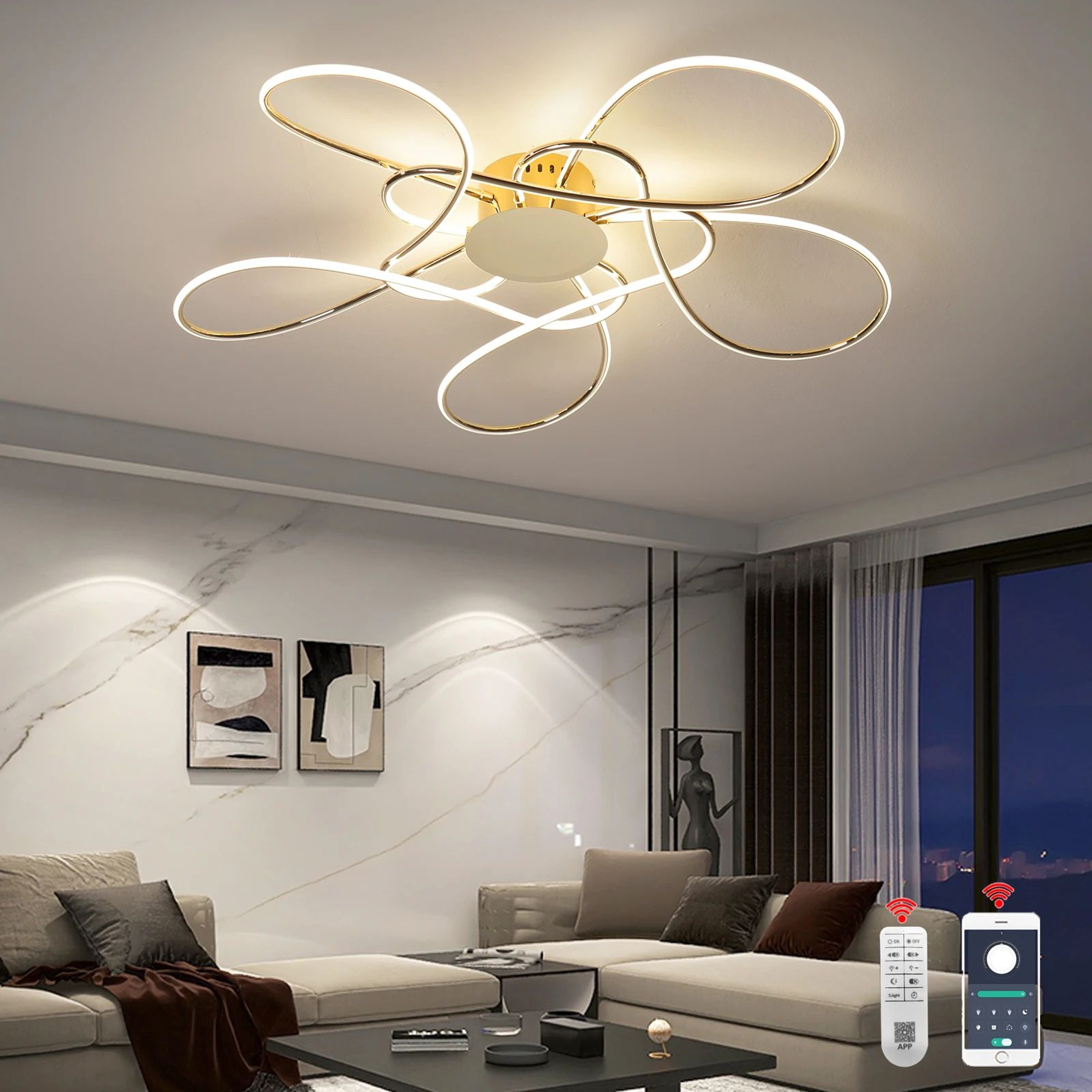 Modern LED Chandelier With Remote  App Control  ChromeGold Luxury Ceiling Light For Living Room  Be 0