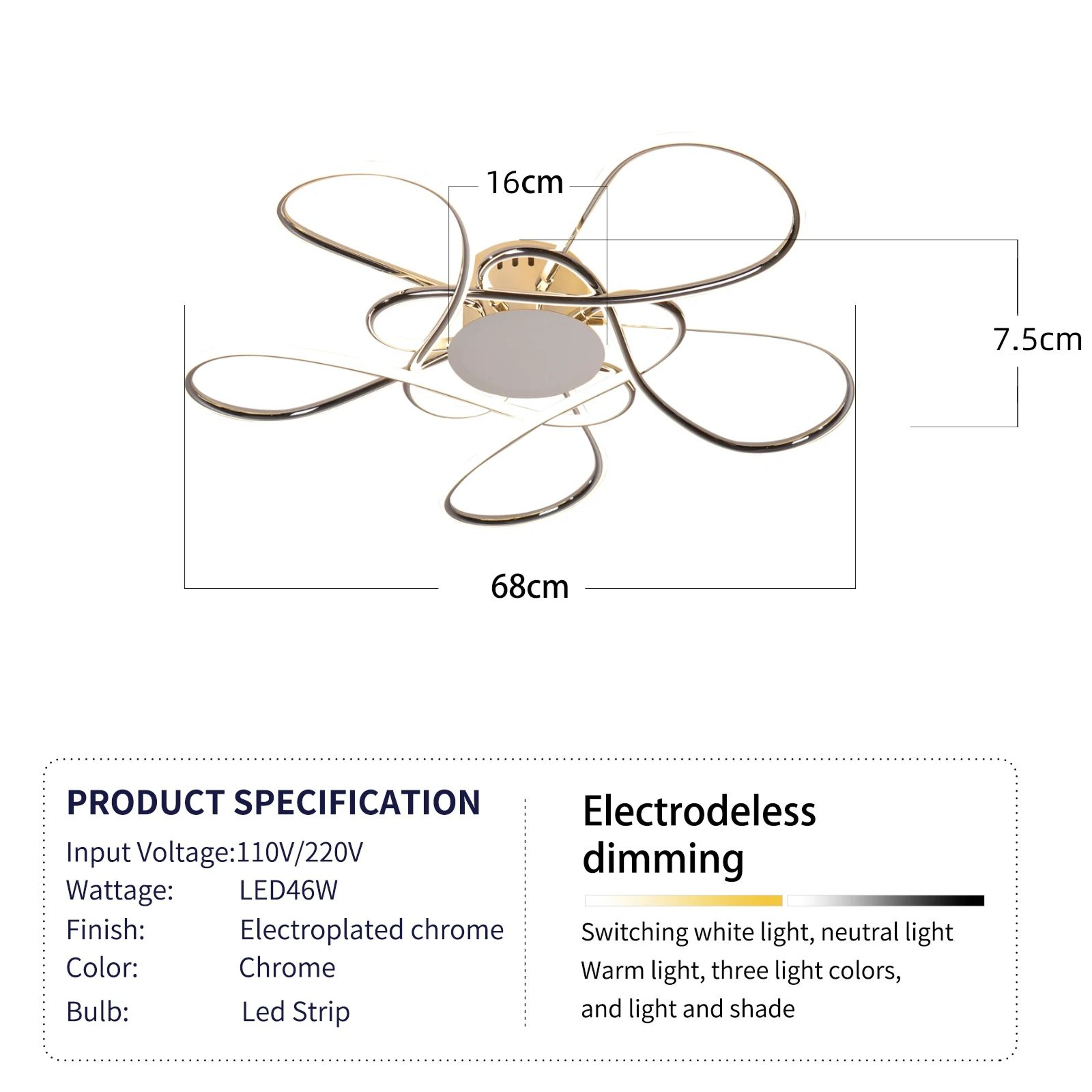 Modern LED Chandelier With Remote  App Control  ChromeGold Luxury Ceiling Light For Living Room  Be 7