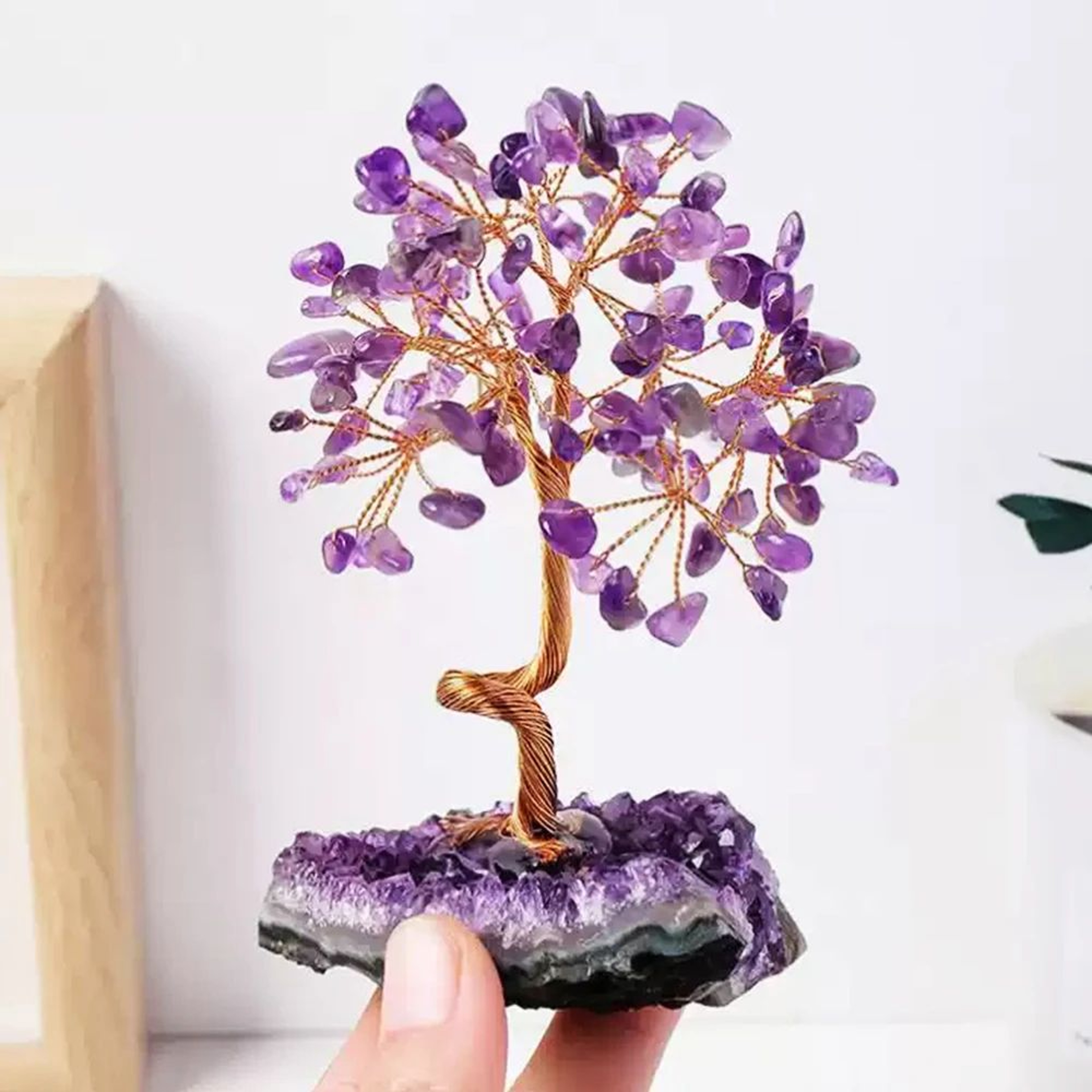 Amethyst Crystal Tree Decor  Wire Wrapped Healing Stone Bonsai On Natural Gravel Base 3