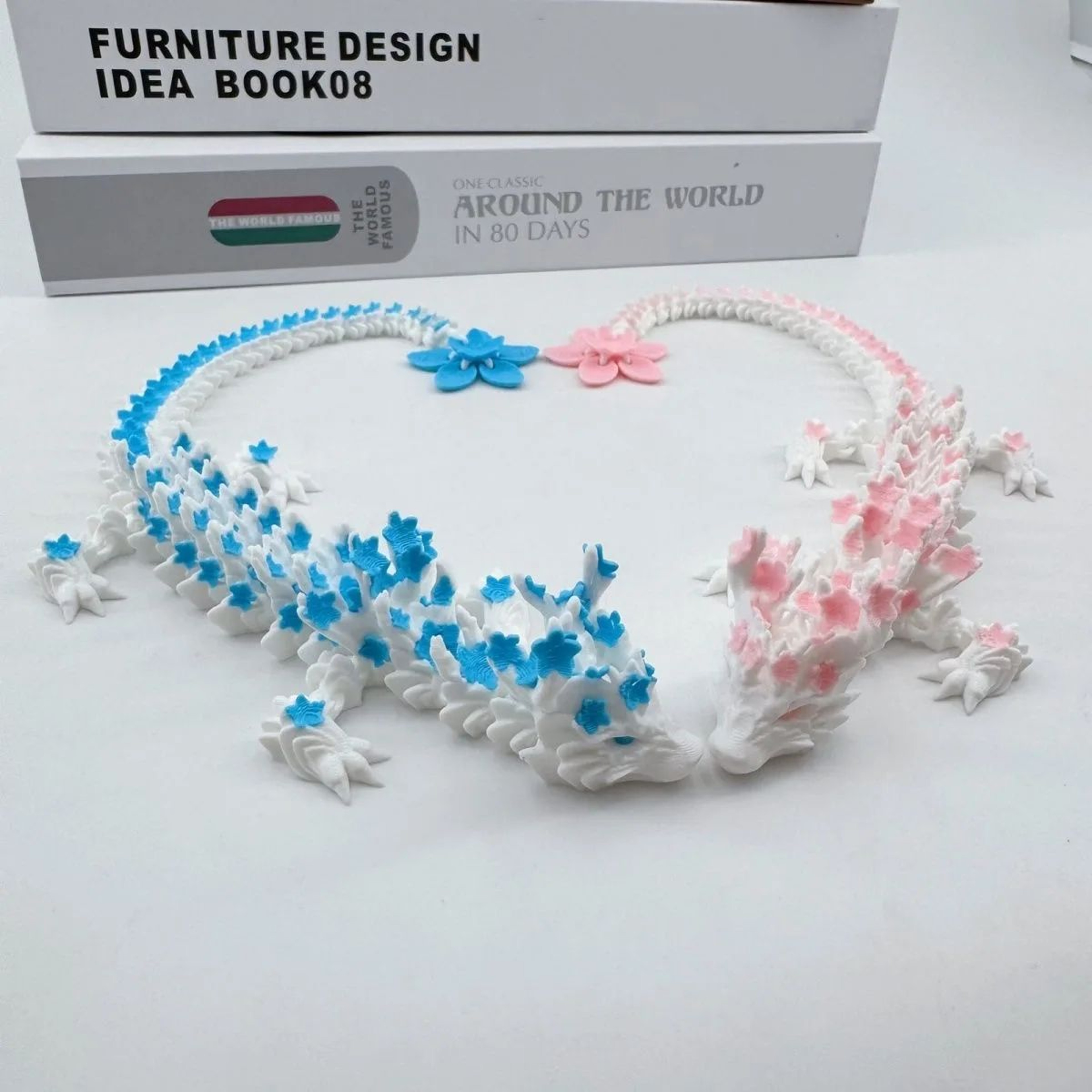 3D Printed Cherry Blossom Dragon Figurine  Movable Joint Love Dragon Desk Decor Ornament 1