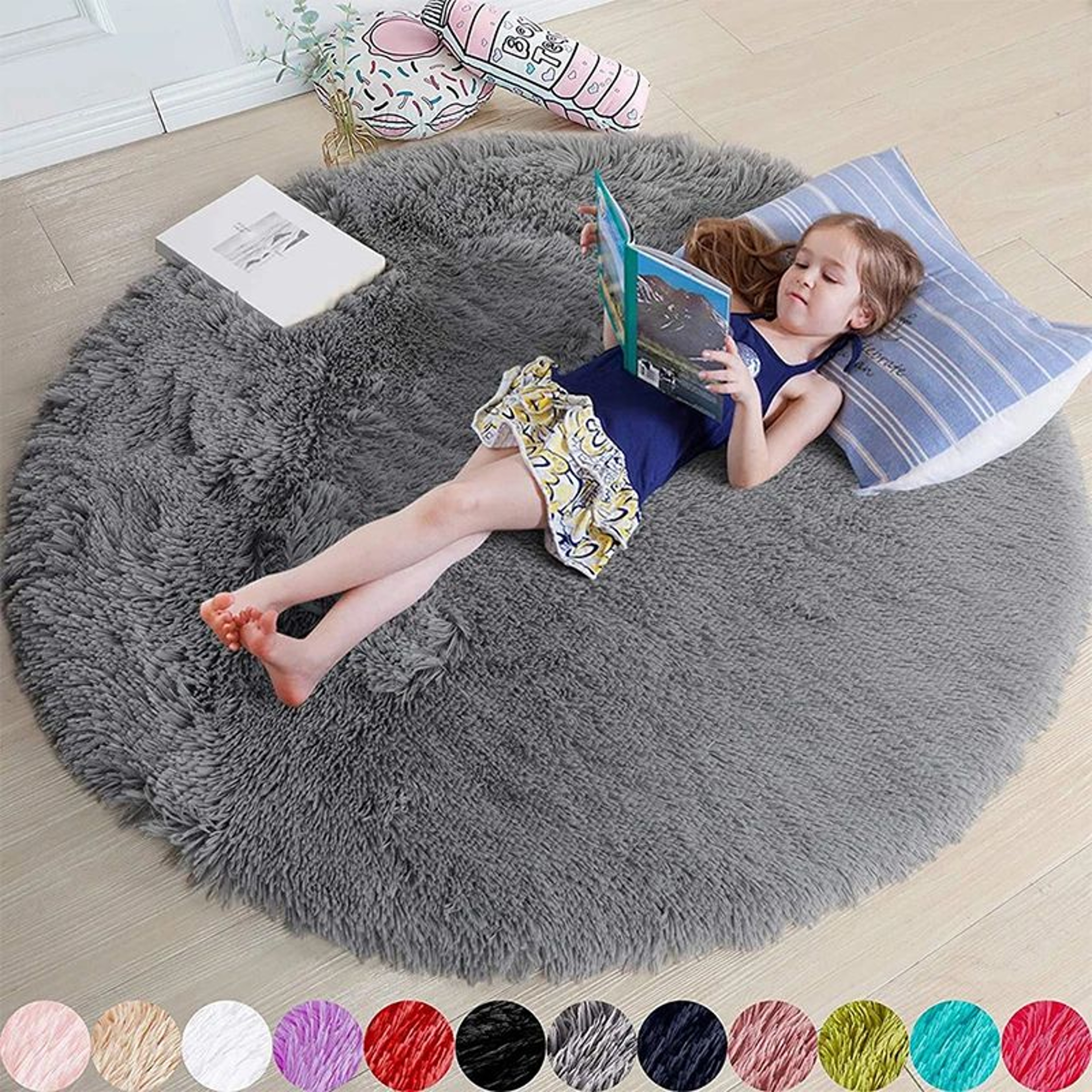Fluffy Round Shaggy Area Rug  Soft Plush Carpet For Bedroom Nursery  Living Room 8