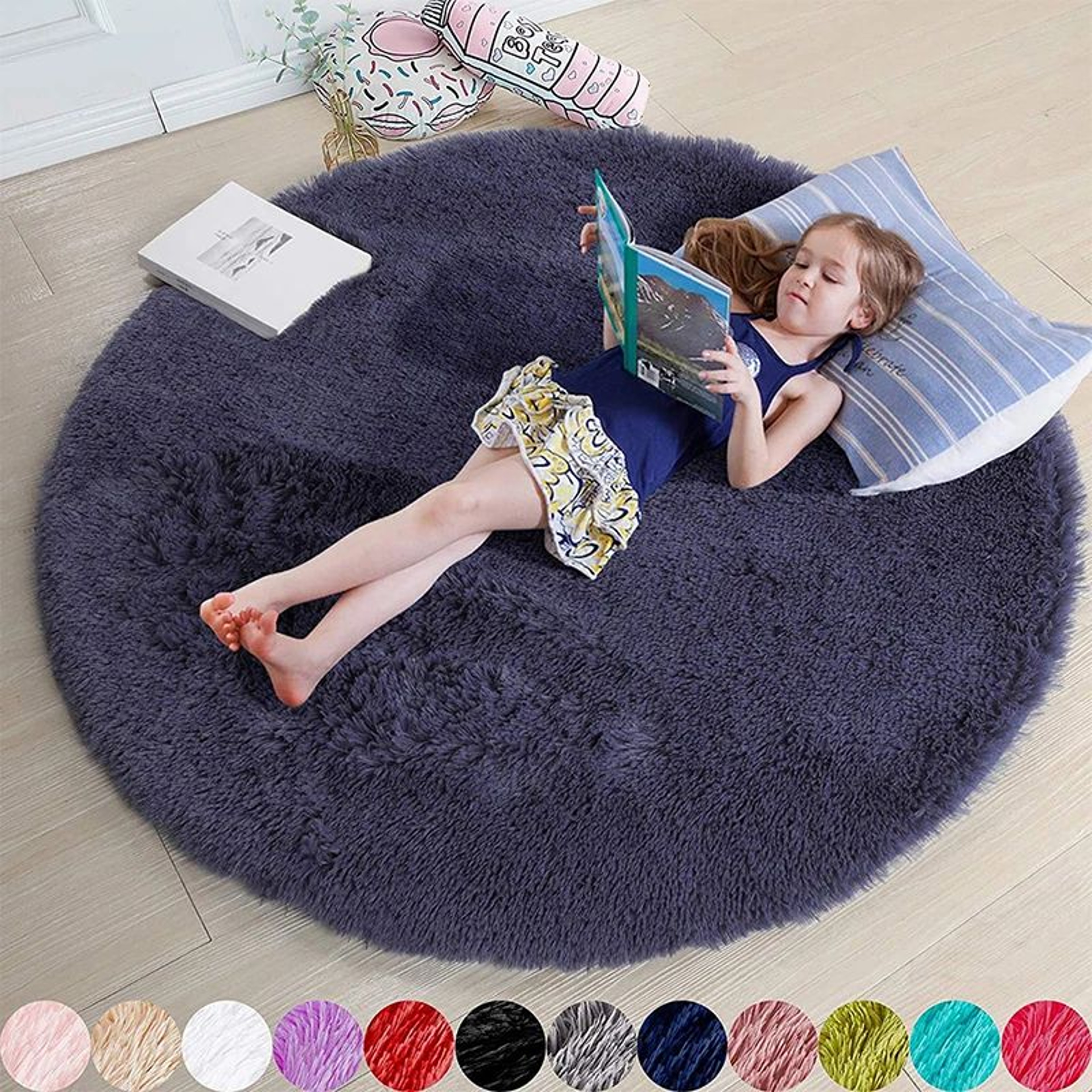 Fluffy Round Shaggy Area Rug  Soft Plush Carpet For Bedroom Nursery  Living Room 9