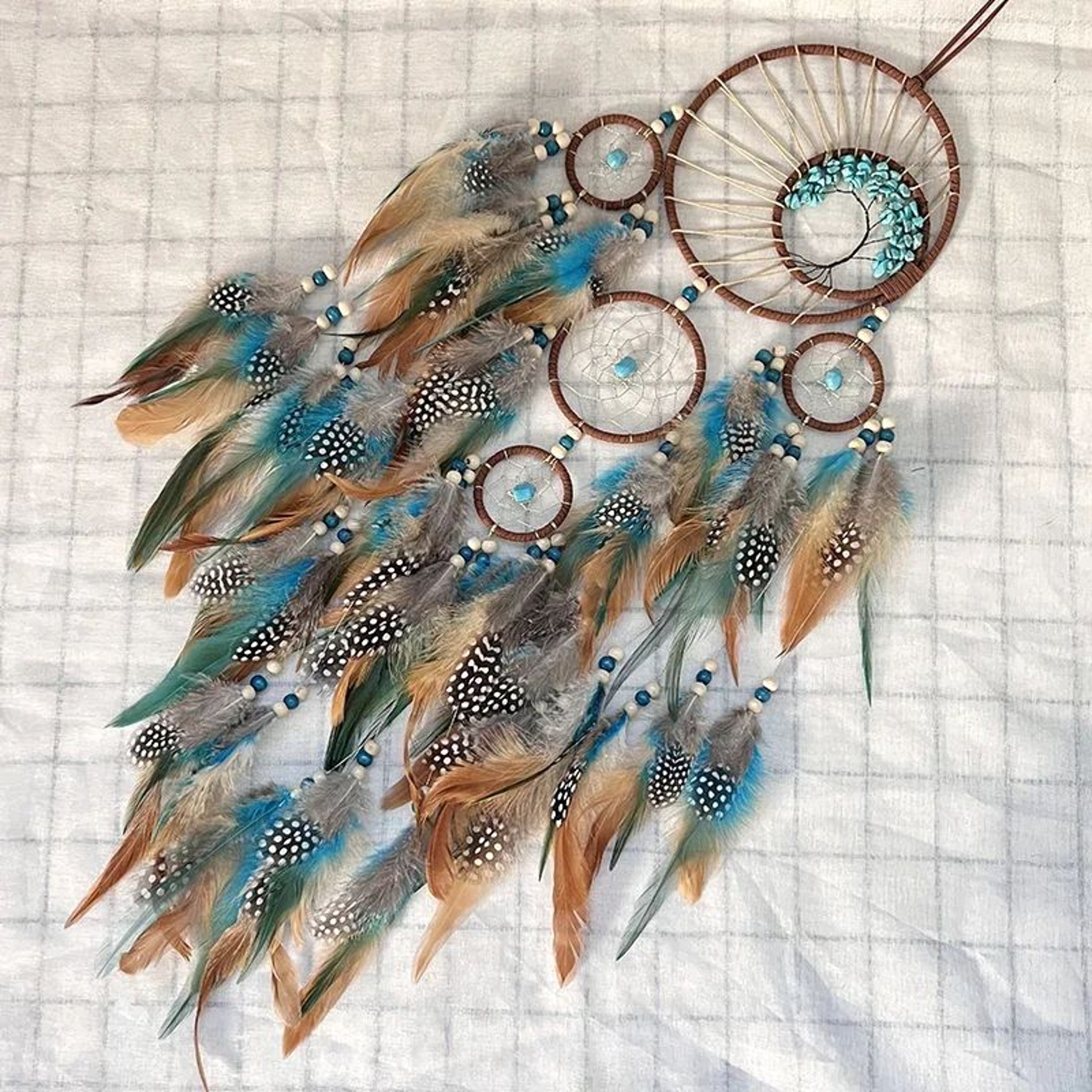 Tree Of Life Dream Catcher Wind Chime  Vintage Boho Hanging Decor With Natural Feathers 1