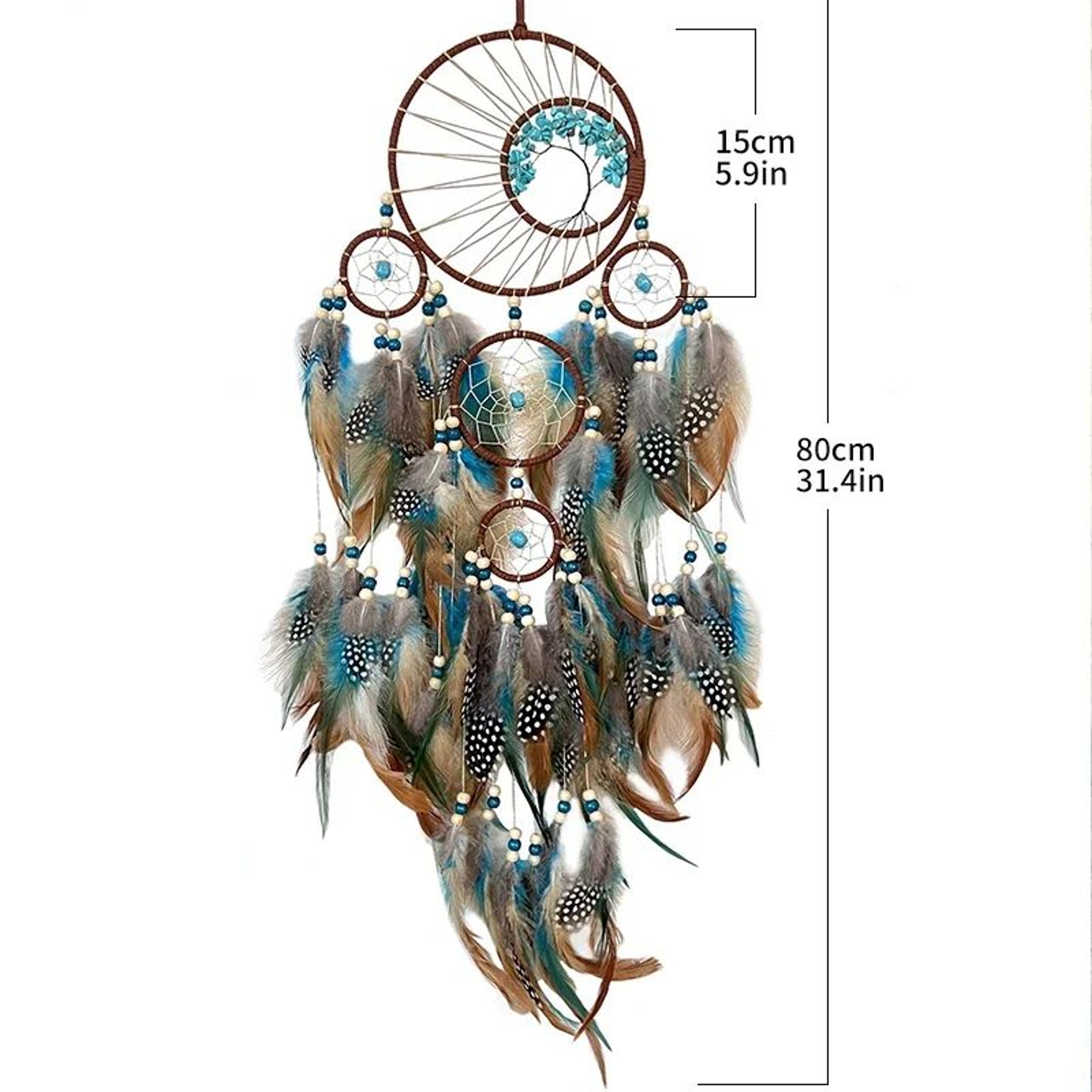 Tree Of Life Dream Catcher Wind Chime  Vintage Boho Hanging Decor With Natural Feathers 5