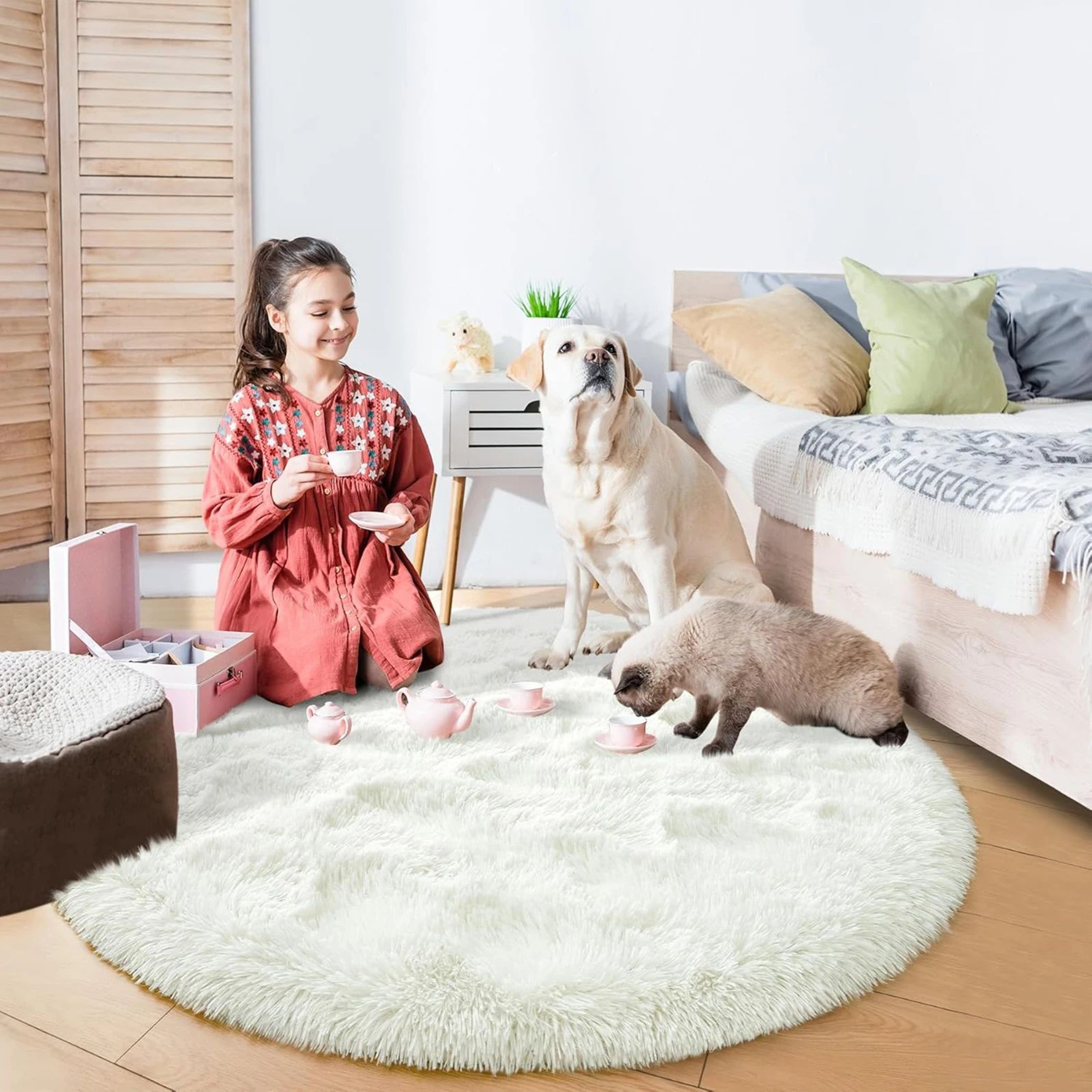 Fluffy Black Round Shaggy Rug  Soft Plush Bedroom  Living Room Area Carpet 3
