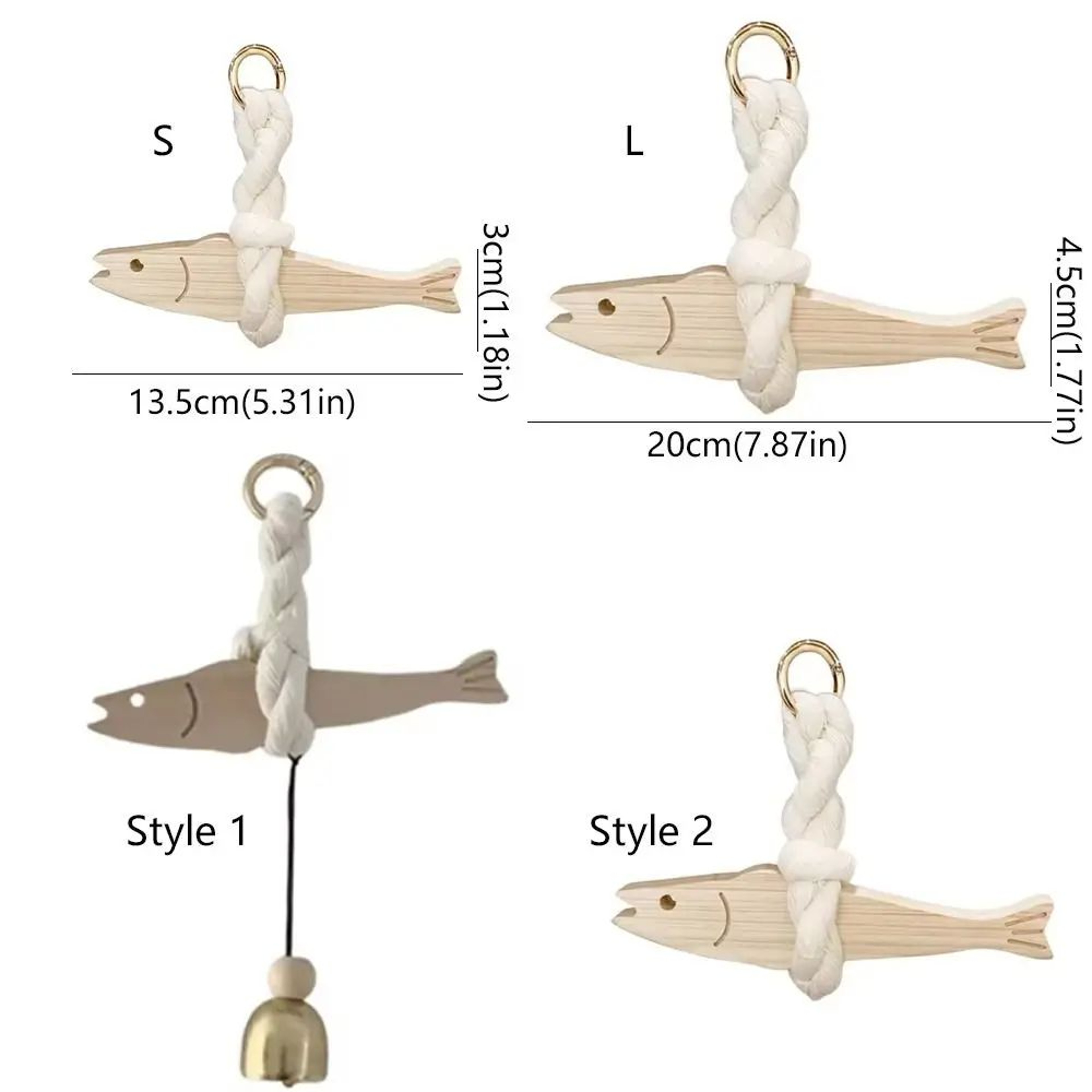 Lightweight Wooden Fish Hanging Ornament  Rustic Bell Pendant Wall  Door Decor 5