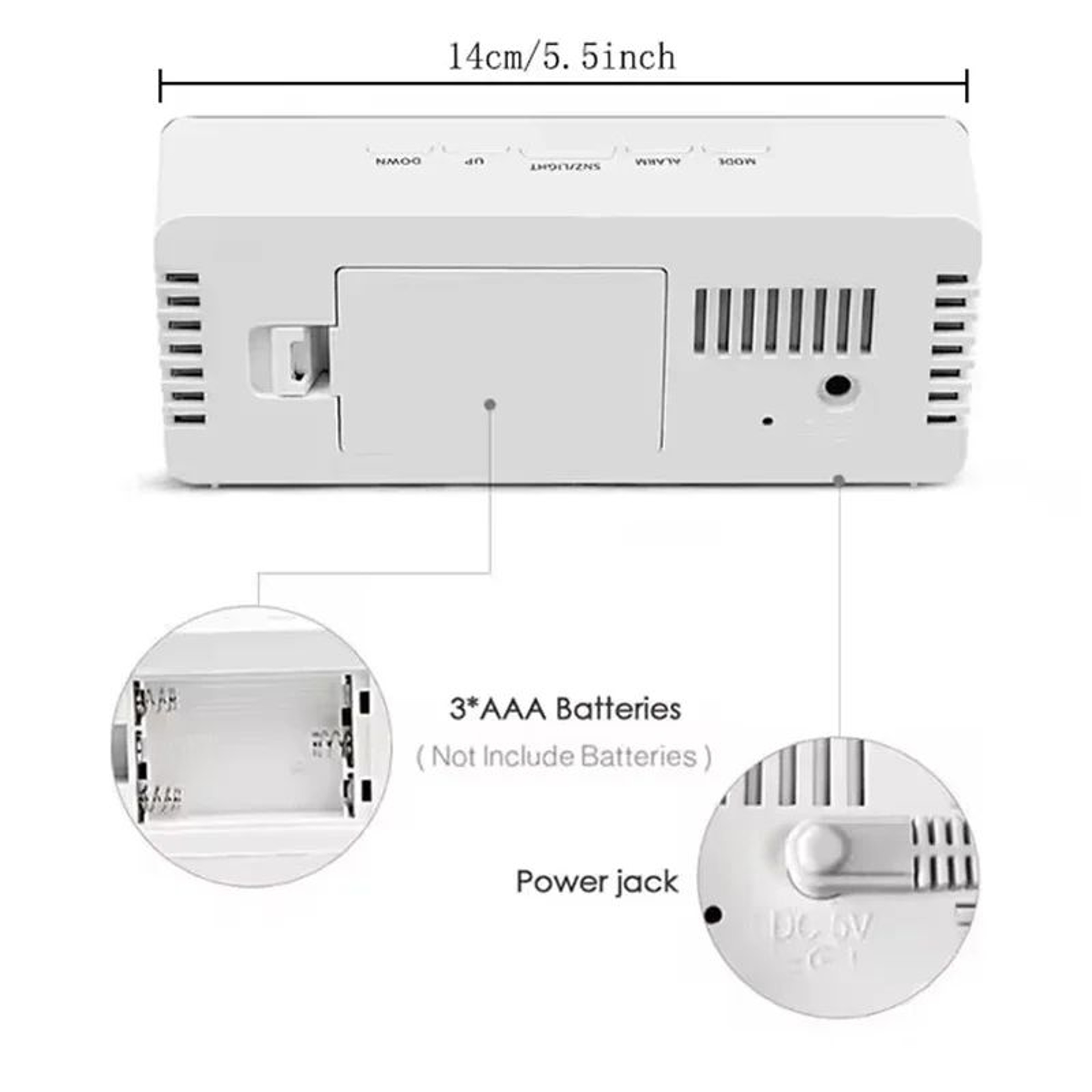 White LED Mirror Digital Alarm Clock  USB Powered Snooze Night Light Desk Clock 4
