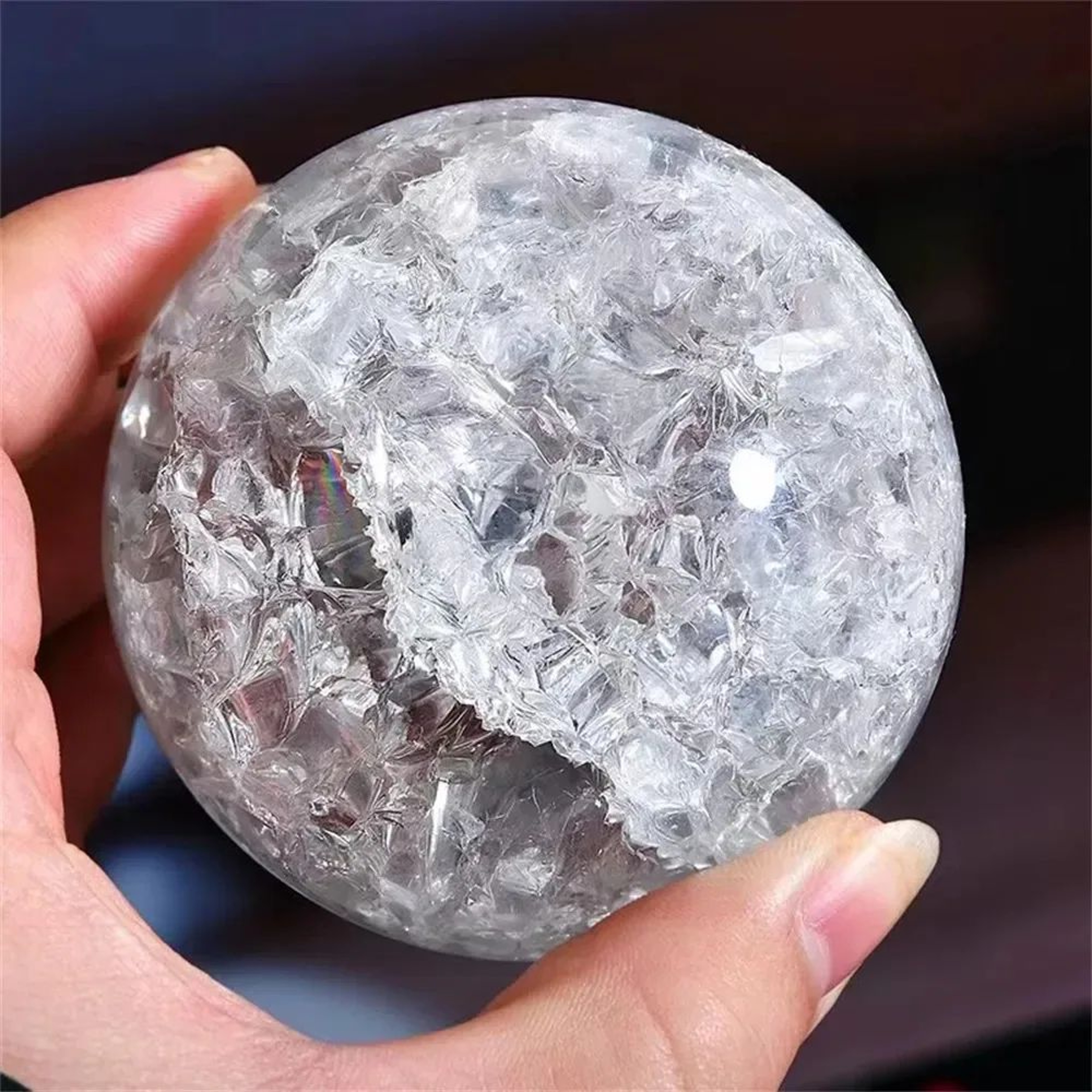 Ice Crack Crystal Glass Ball  K9 Quartz Feng Shui Magic Sphere Home Decor 3