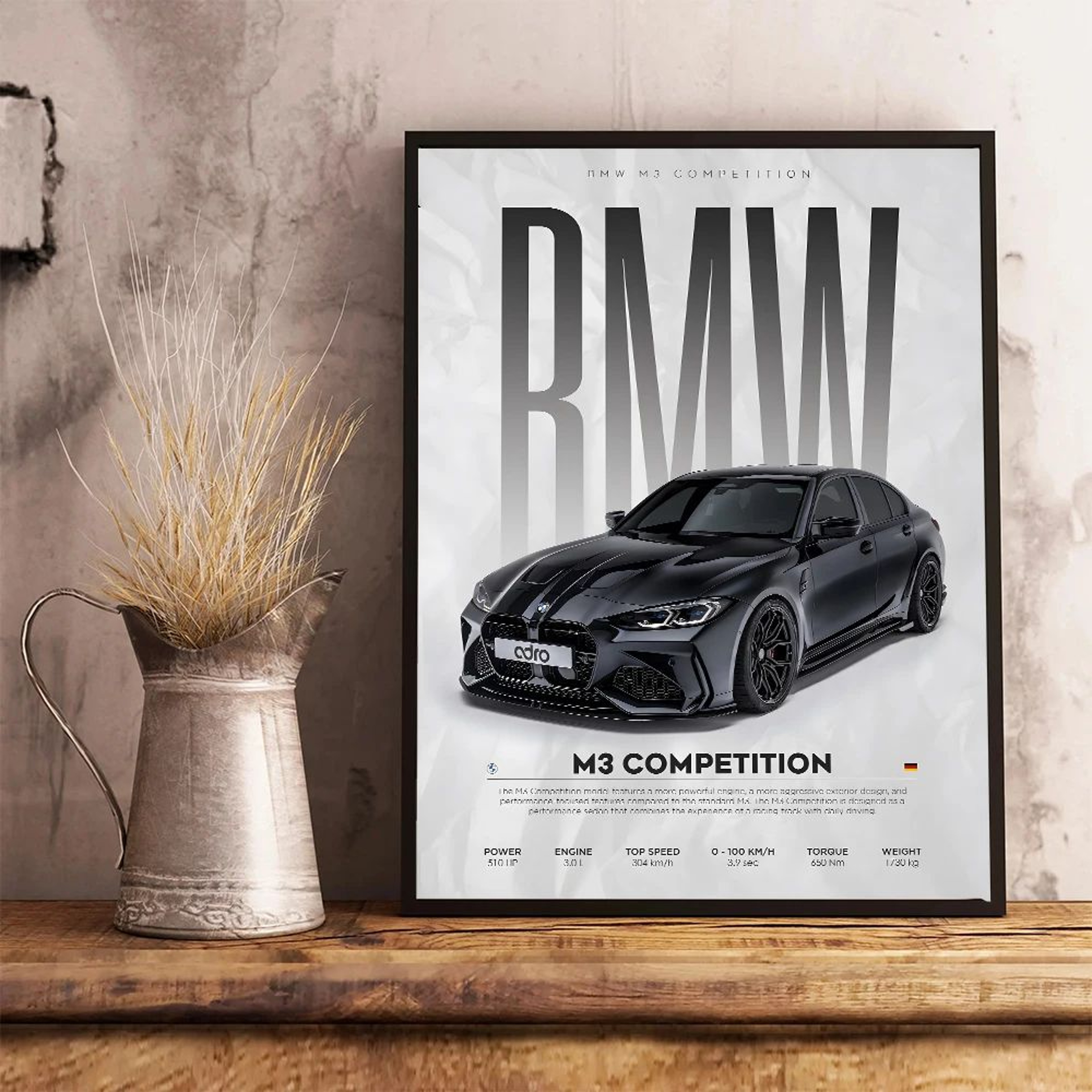 Modern Black Sports Car Canvas Wall Art  Famous Racing Car Poster Print For Living Room Decor 0