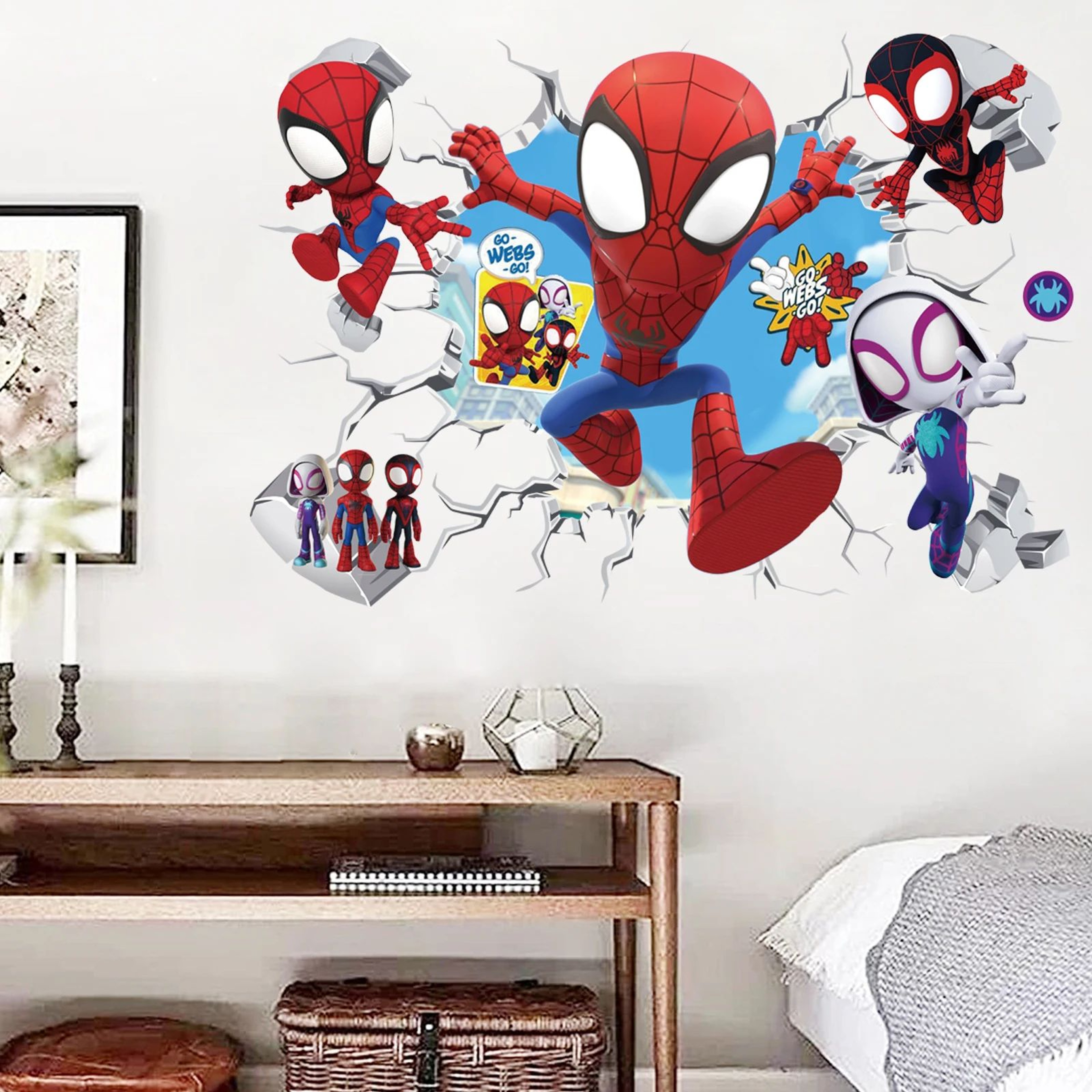 Cute Spiderman Wall Stickers For Kids  Superhero PVC Decals For Bedroom  Playroom Decor 0