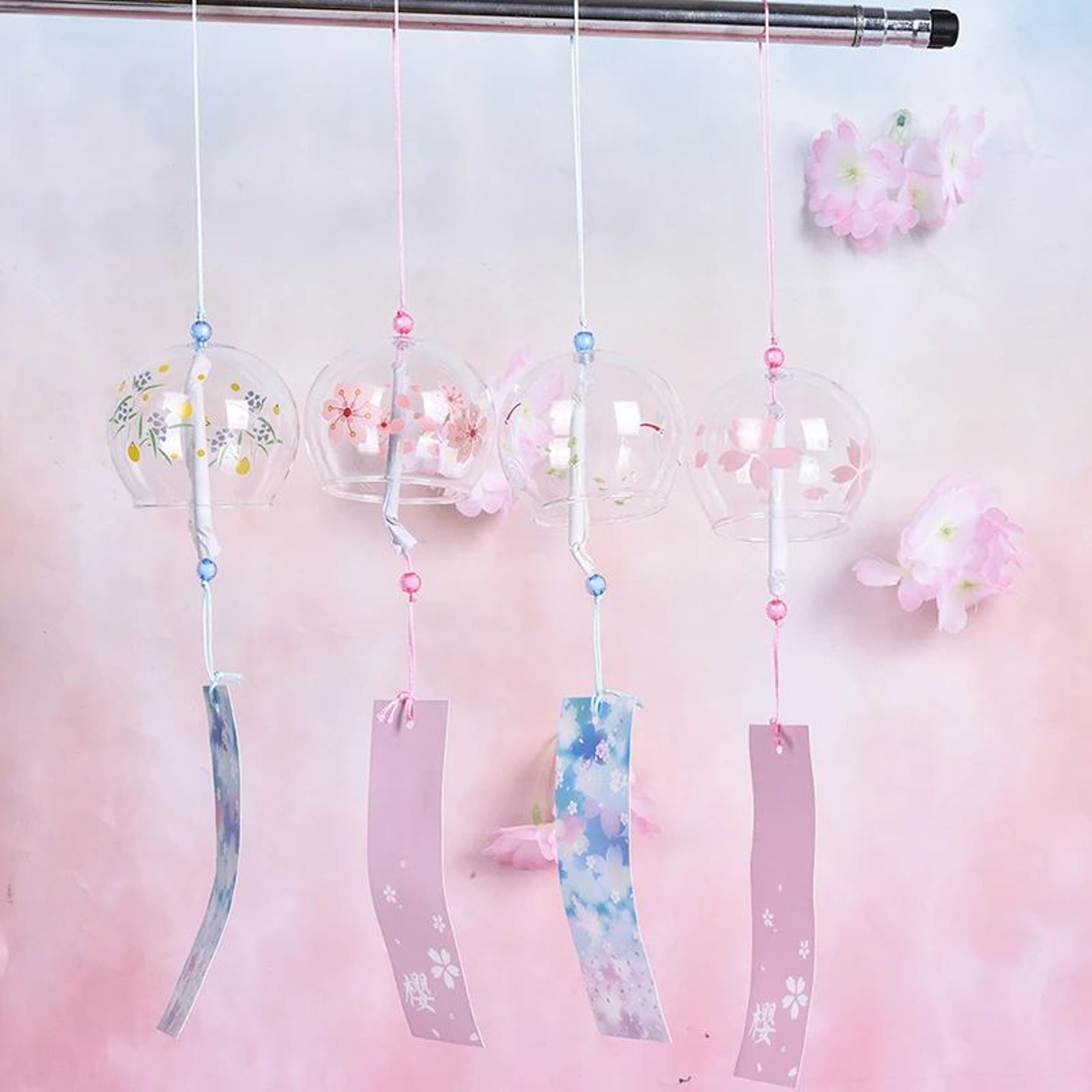 Japanese Sakura Glass Wind Chime  Handmade Clear Furin Bell For Home  Garden Decor 0
