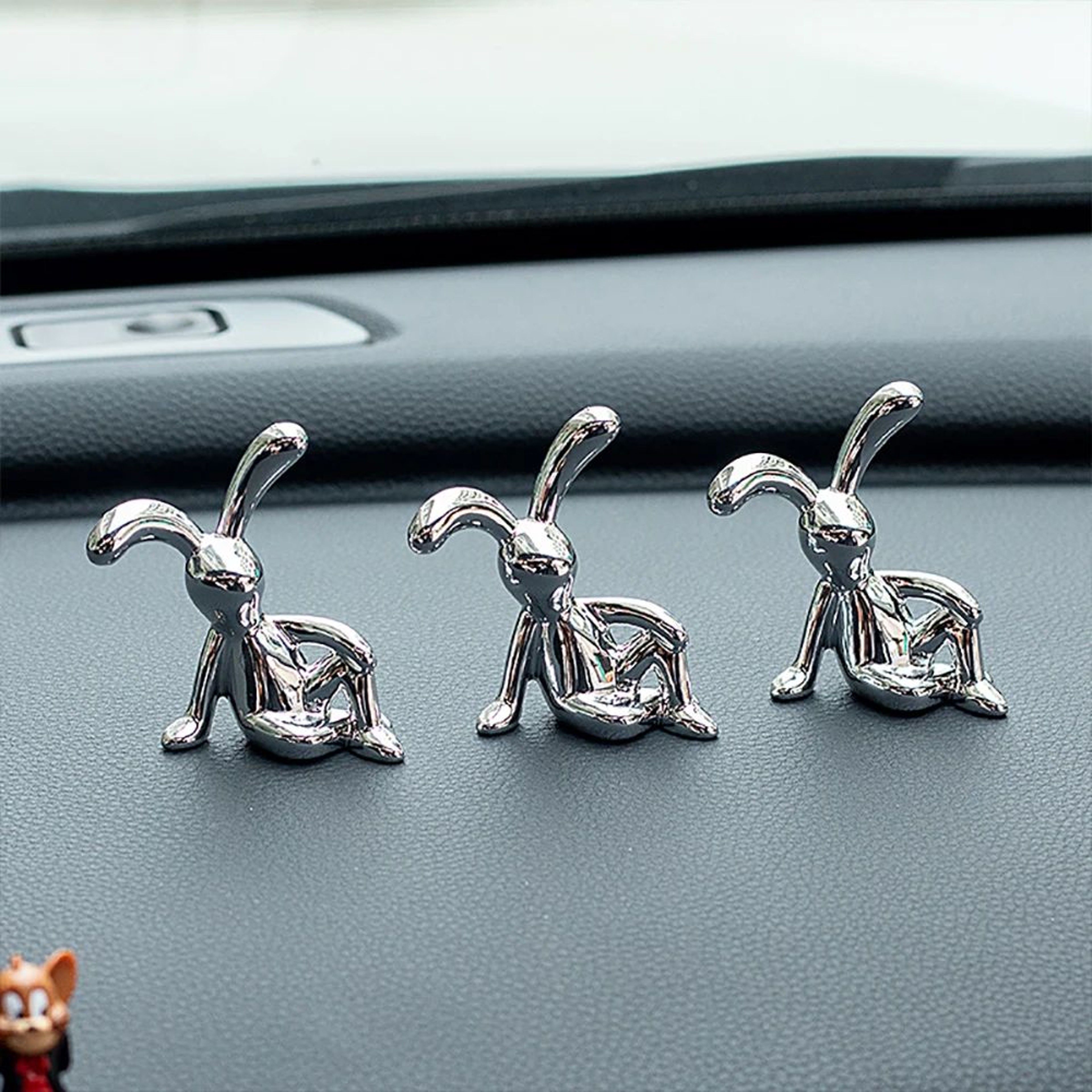 Silver LongEared Rabbit Statue Set  2pcs Cute Decorative Figurines For Home Car  Desktop 6