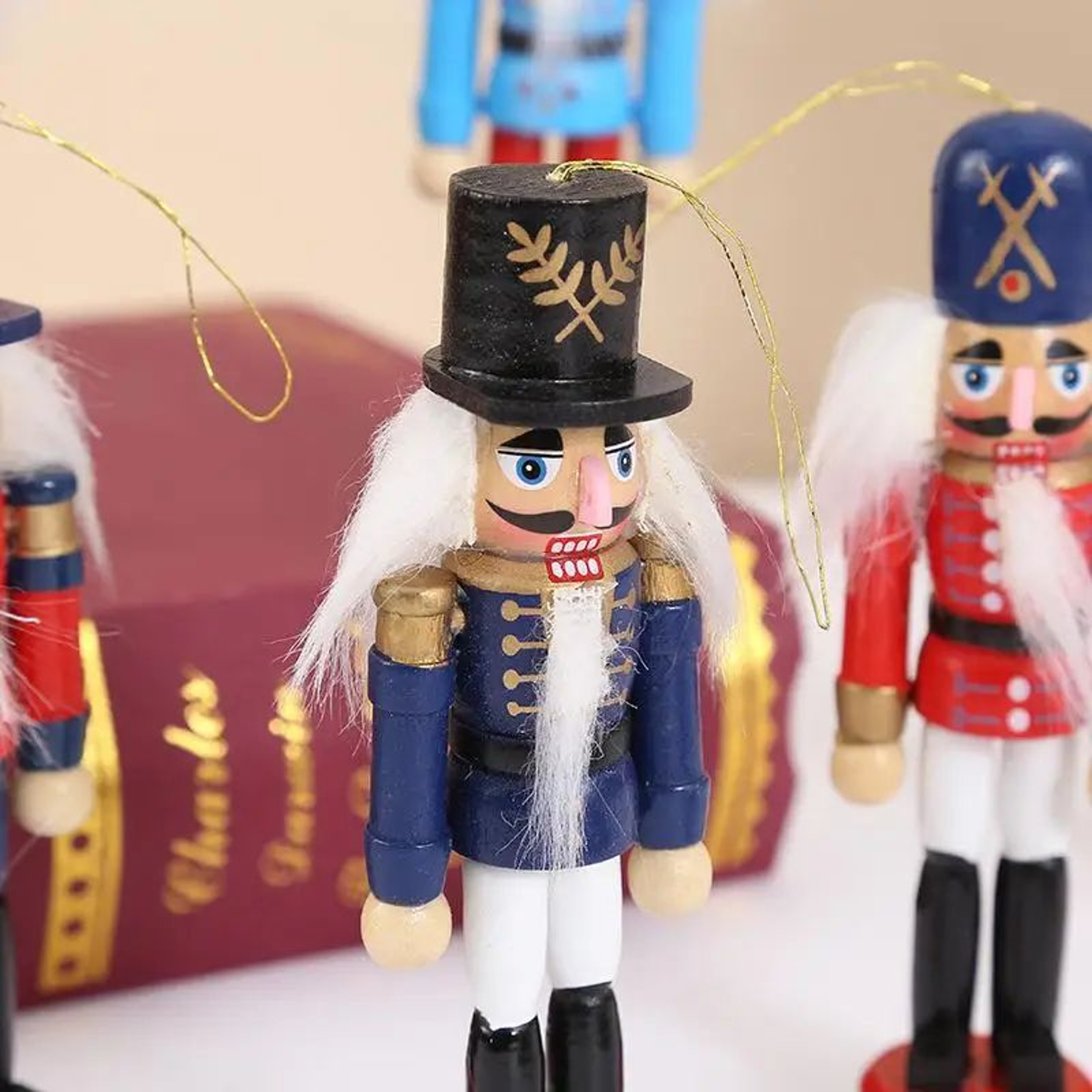 Mini Wooden Nutcracker Puppet Ornaments  Christmas Soldier Desktop Decor Festive Hanging Dolls 5
