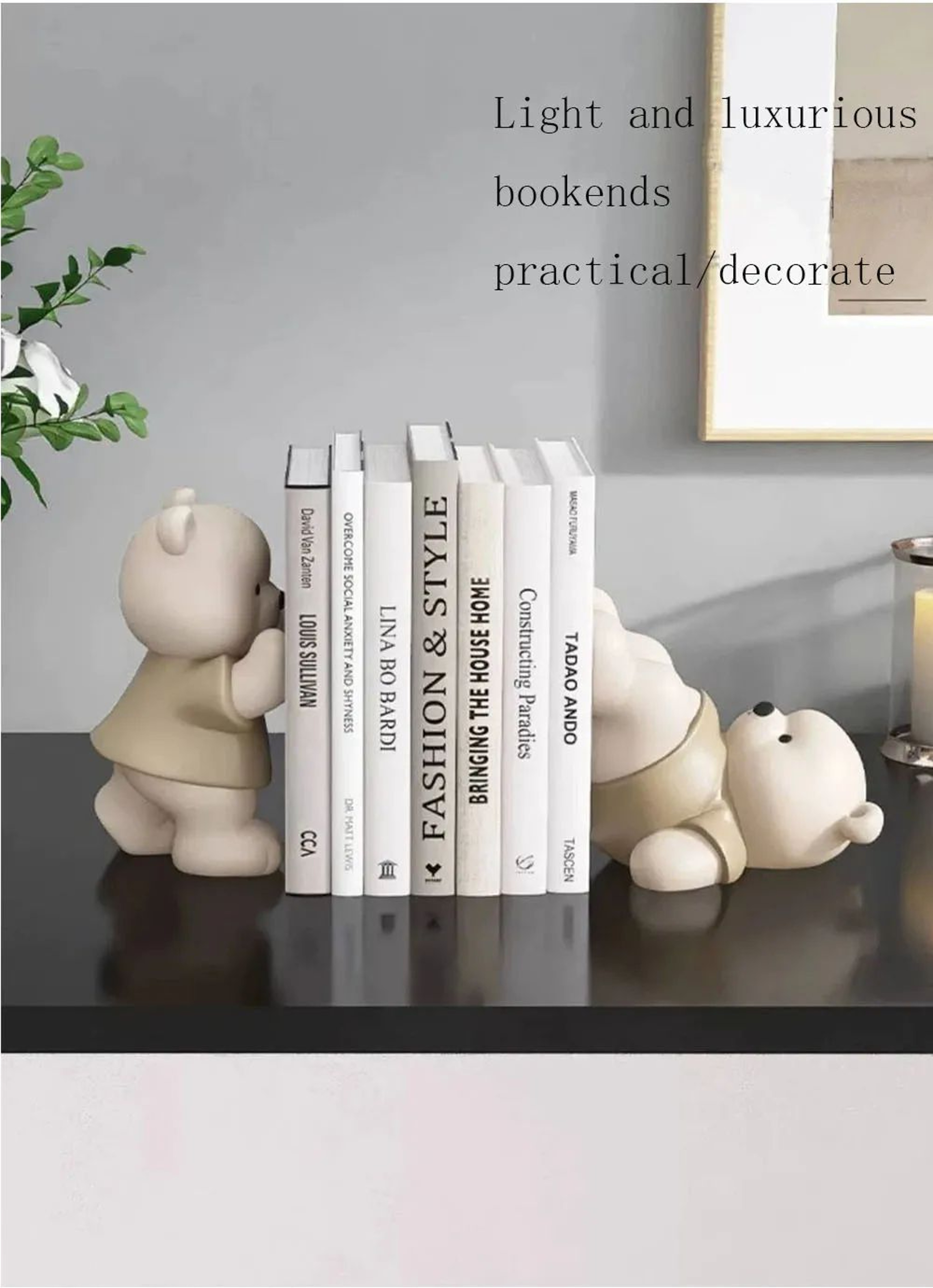 Cute Bear Bookend Figurine  Cream Style Decorative Book Holder For Home  Shelf Decor 8