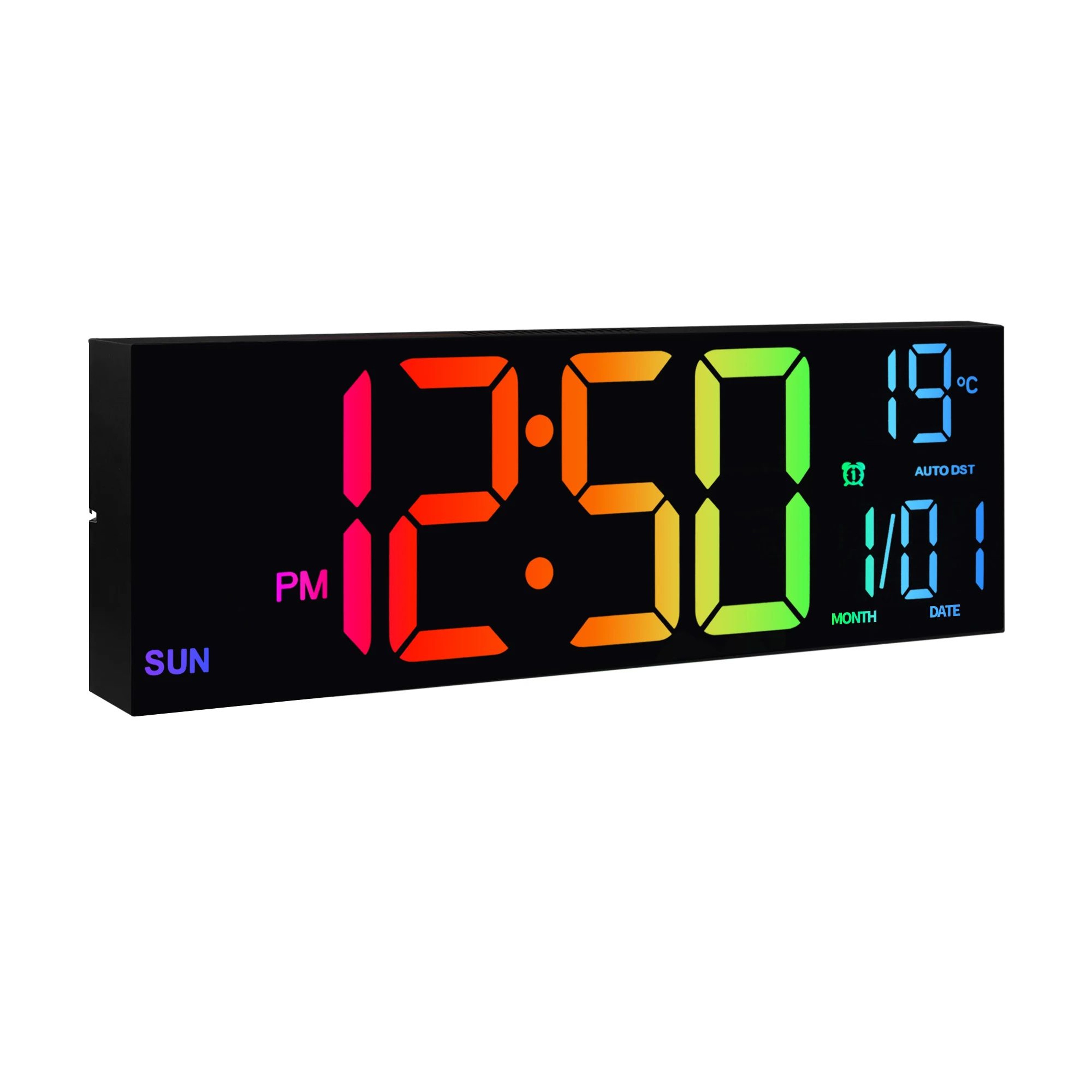 16Inch RGB LED Digital Wall Clock  Large Display With Remote Alarm Temperature  DST Smart Clock 11