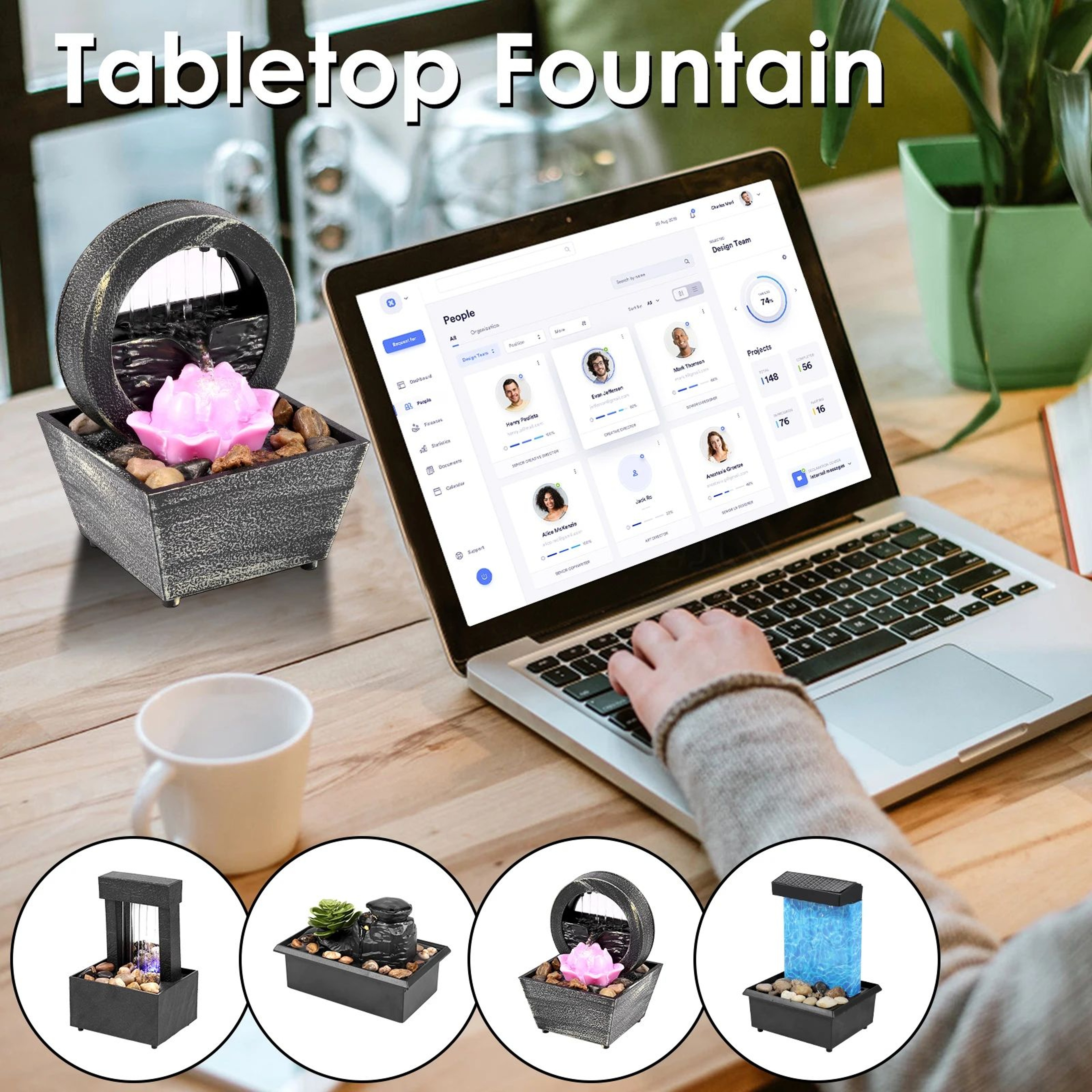 ZenFlow Tabletop Water Fountain With LED Light  USBBattery Mini Desktop Waterfall Decor 5