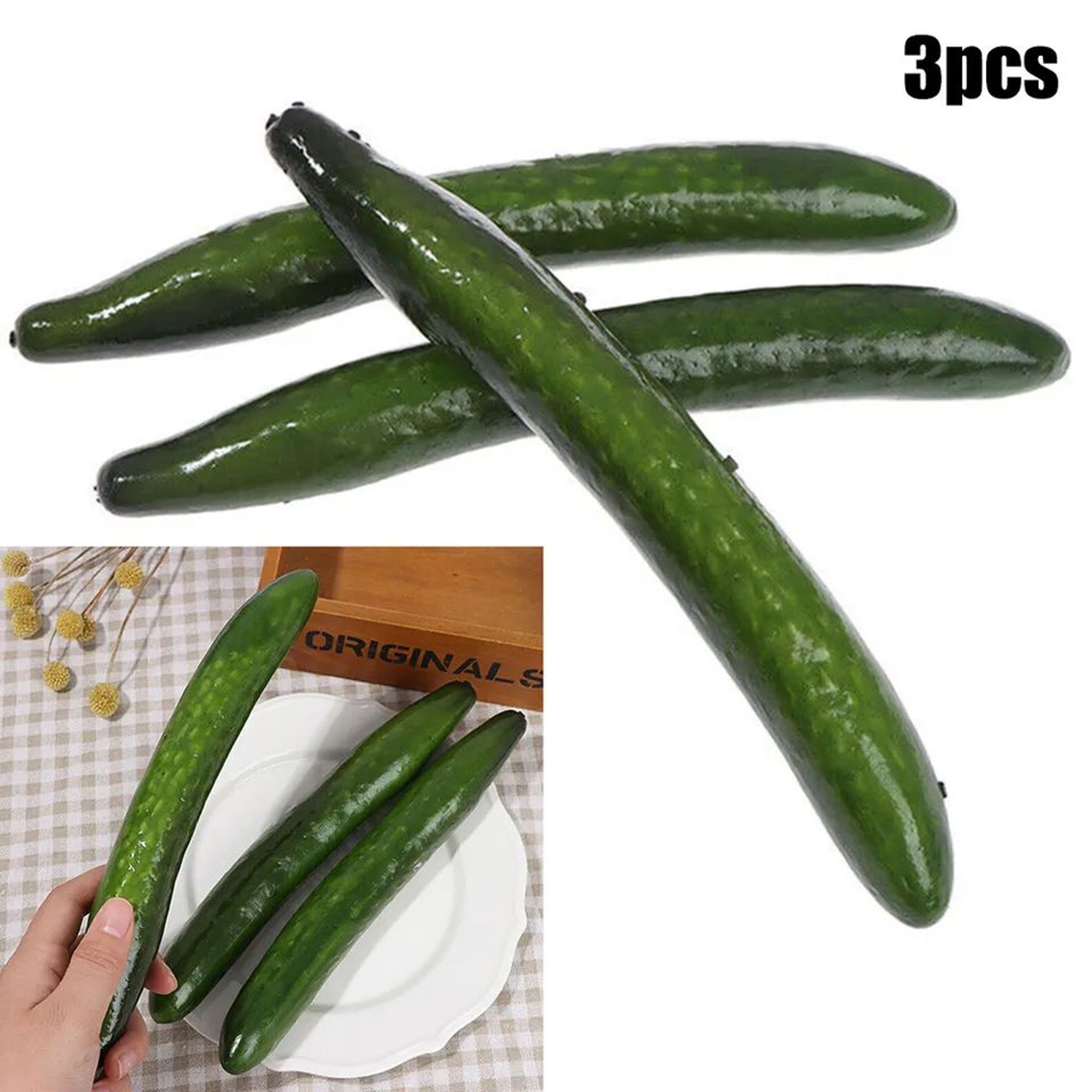 RealTouch Lifelike Artificial Cucumber Set  3Pcs Foam Simulation Vegetable Kitchen Decor 1