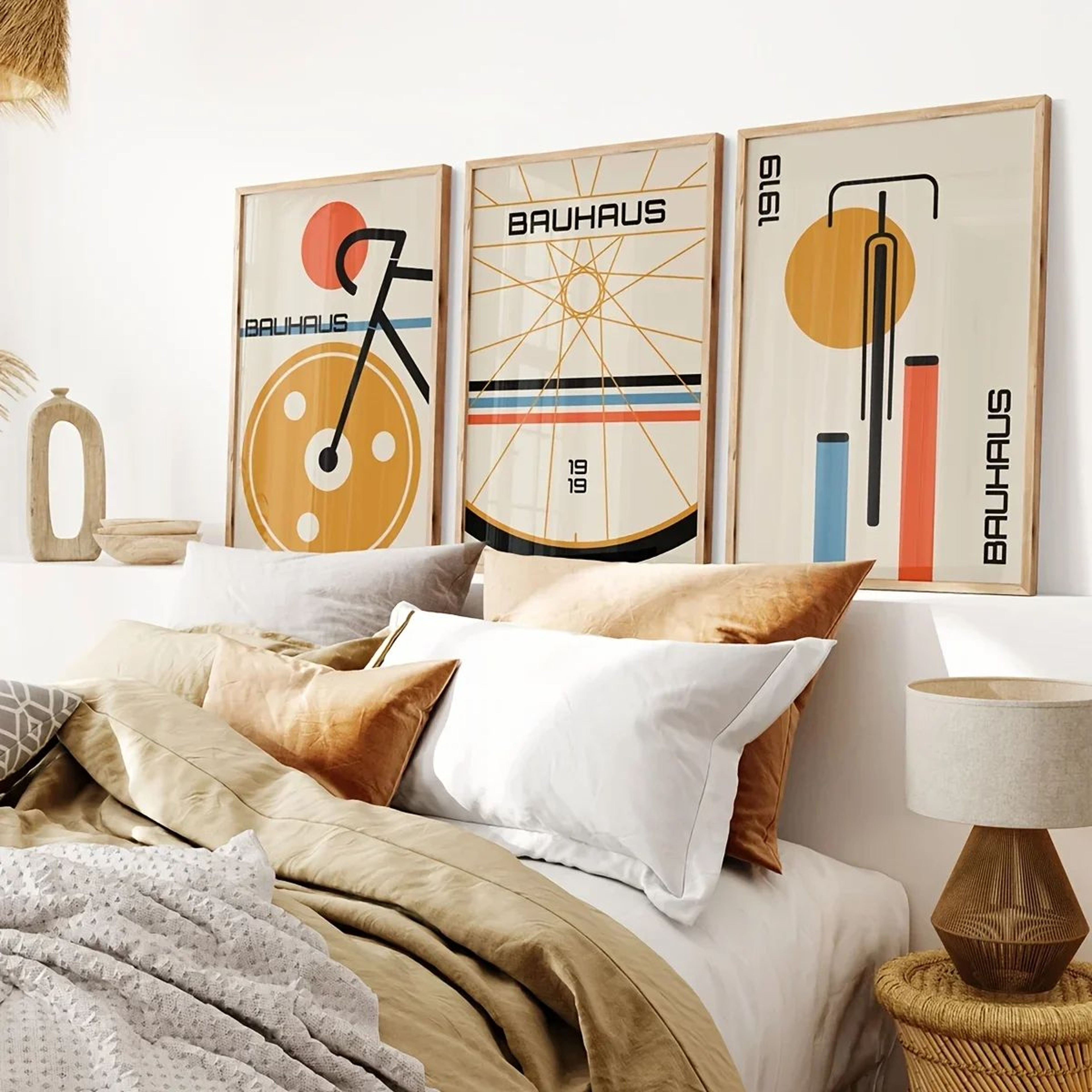 Bauhaus Bicycle Canvas Poster Set  3Pcs MidCentury Modern Abstract Wall Art Prints 0