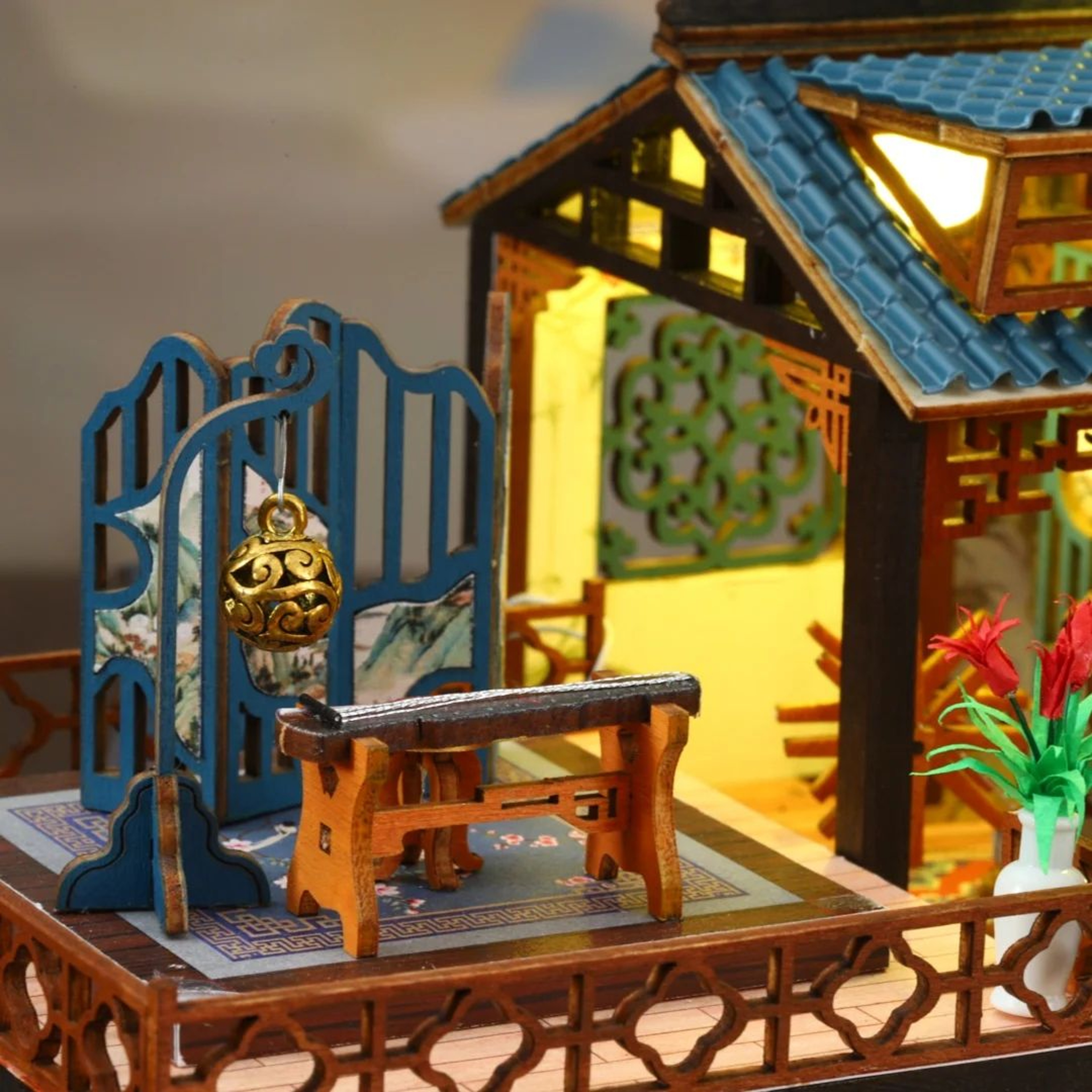 DIY Orchid Pavilion Book Nook Kit  3D Ancient Chinese Miniature Model Shelf Insert Decor 3