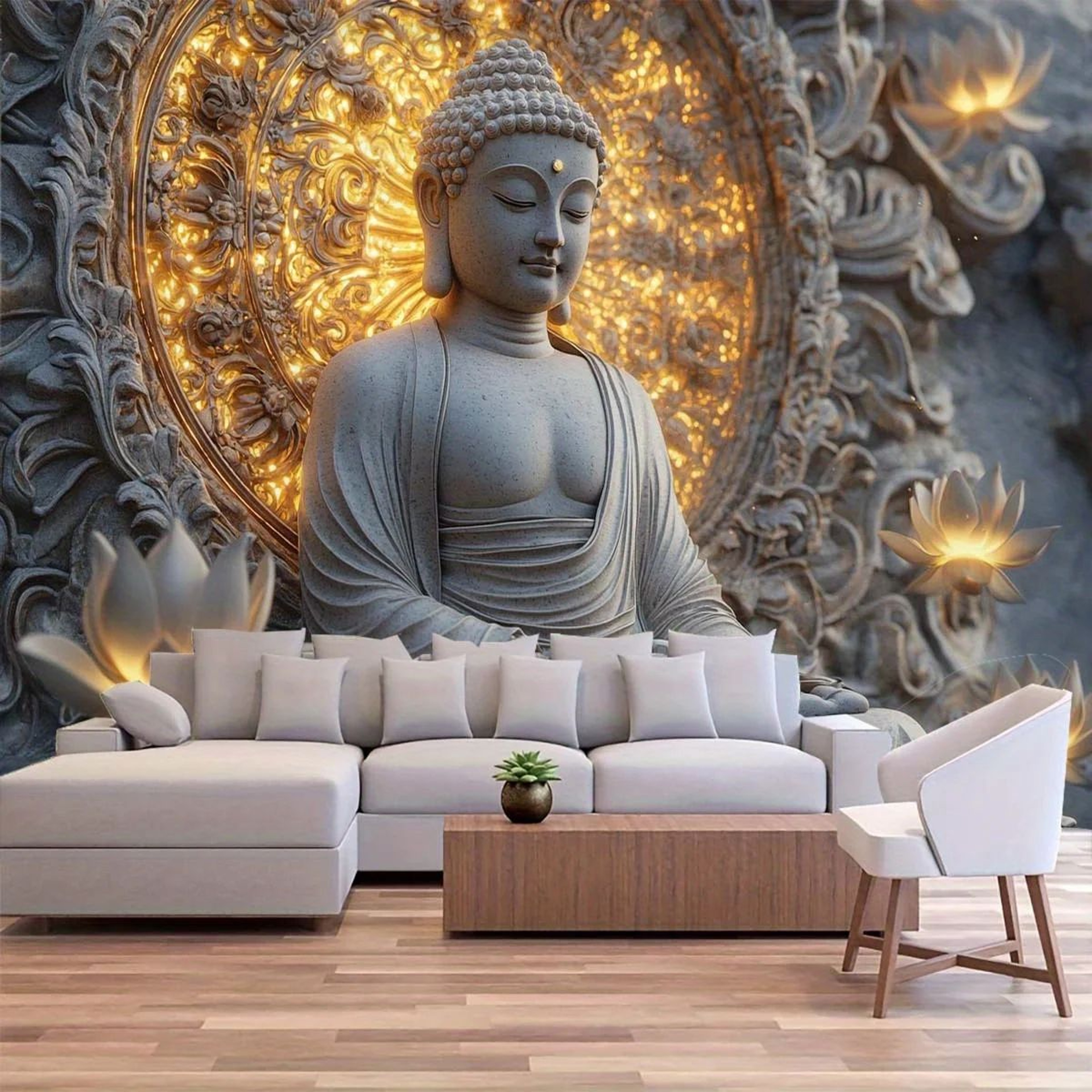 Spiritual Buddha Lotus Tapestry Wall Hanging  Giant Beige Fabric Wall Art For Living Room  Bedroom 0
