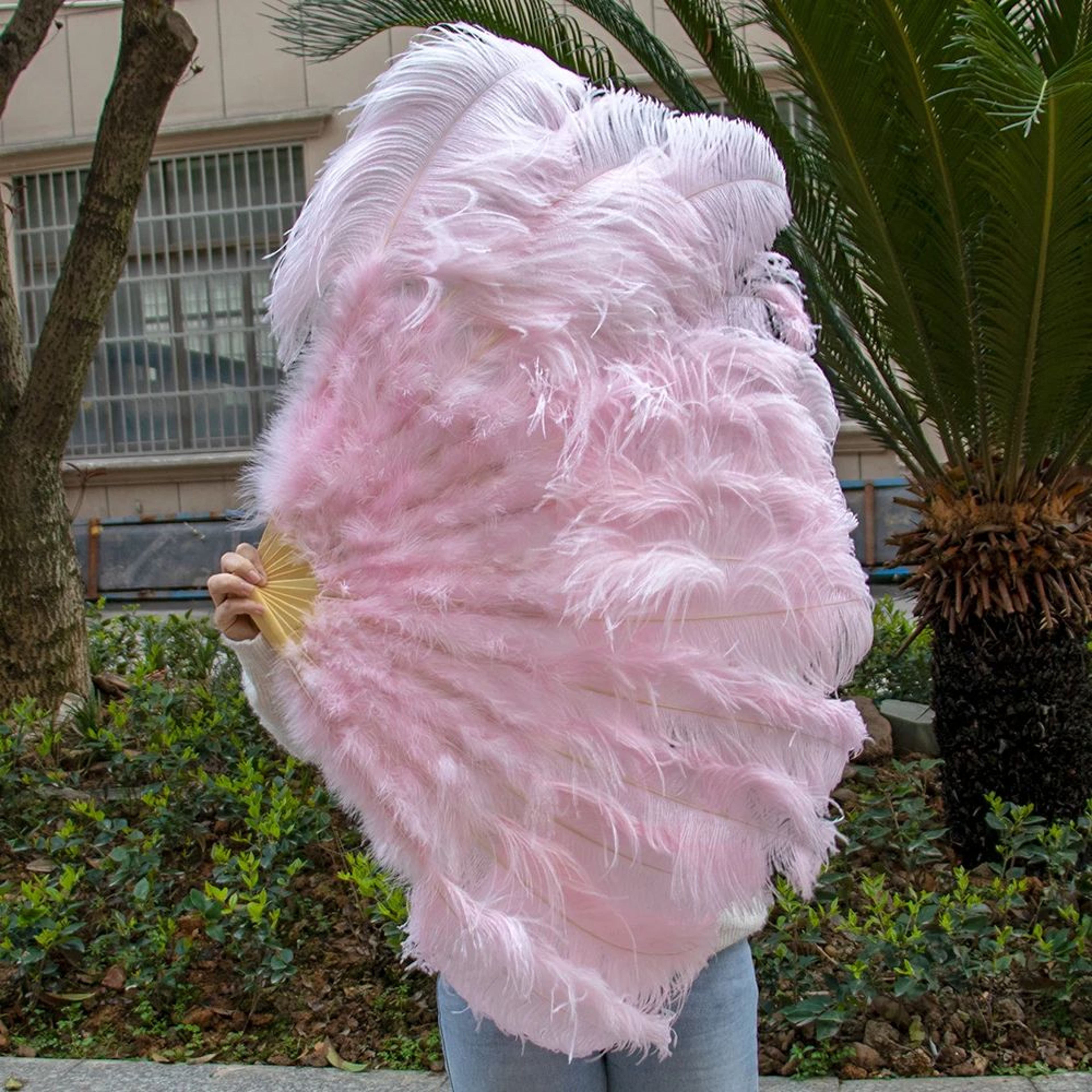 Luxury Ostrich Feather Fan  Large  Folding Dance Fan For Stage Carnival  Performance 4