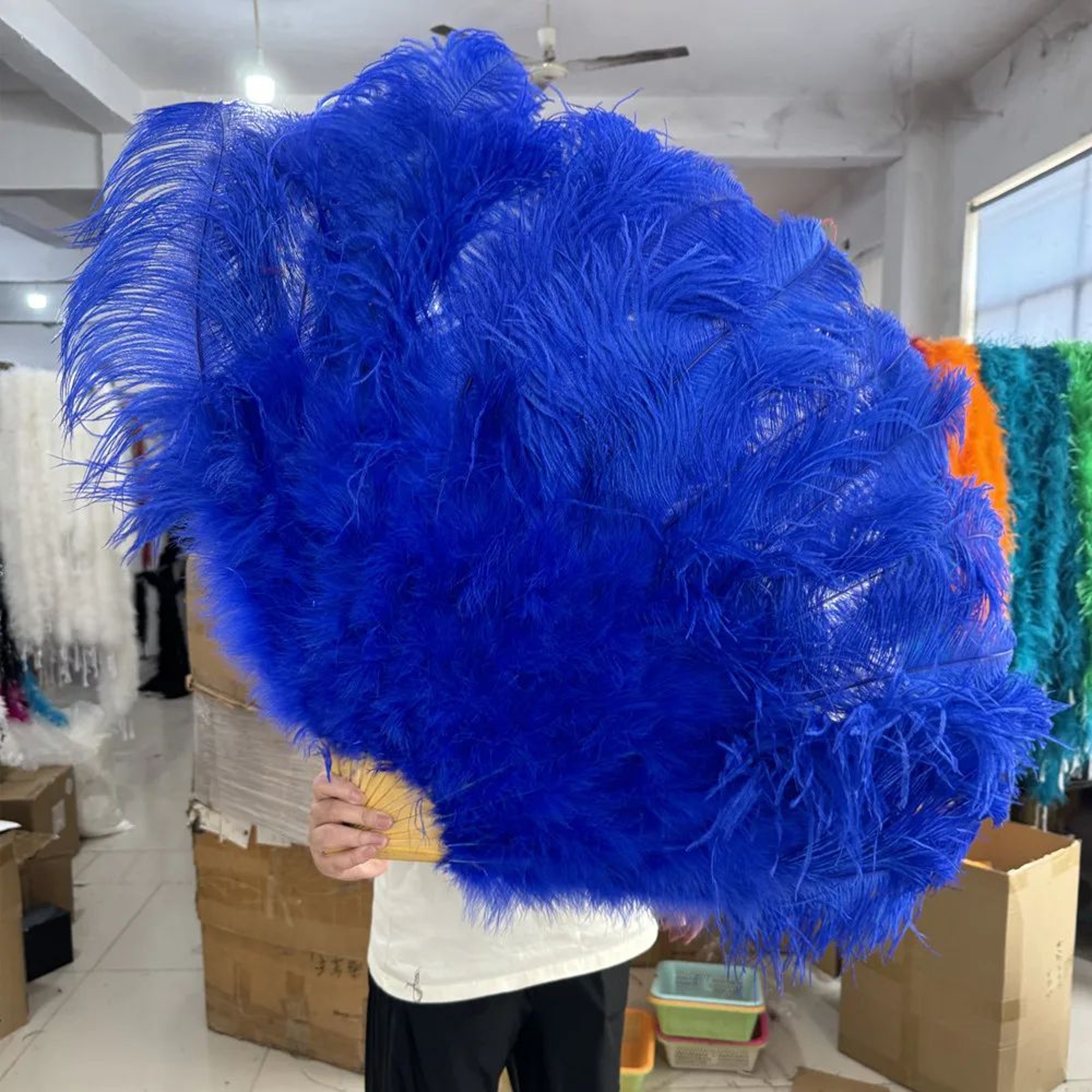 Luxury Ostrich Feather Fan  Large  Folding Dance Fan For Stage Carnival  Performance 22