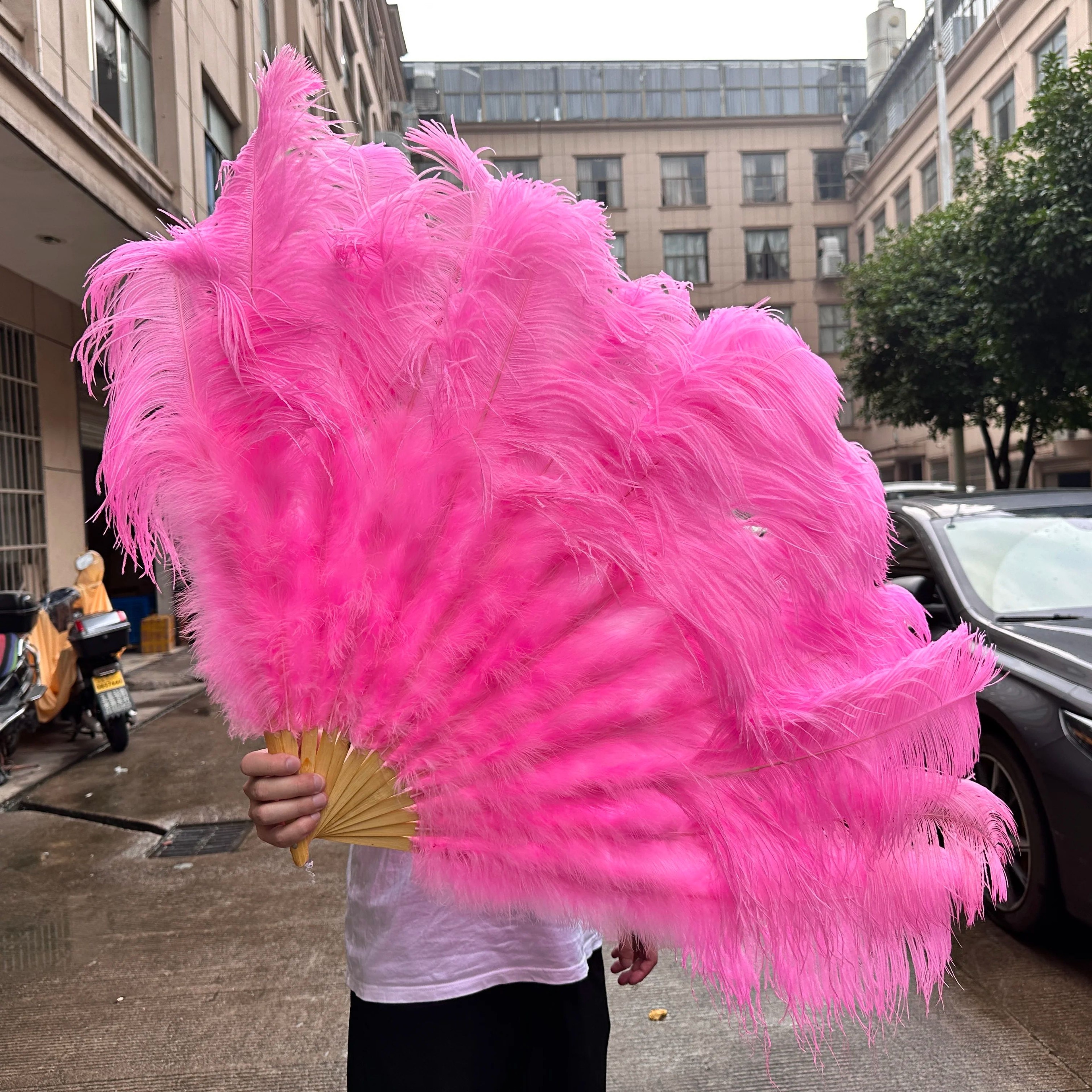 Luxury Ostrich Feather Fan  Large  Folding Dance Fan For Stage Carnival  Performance 23