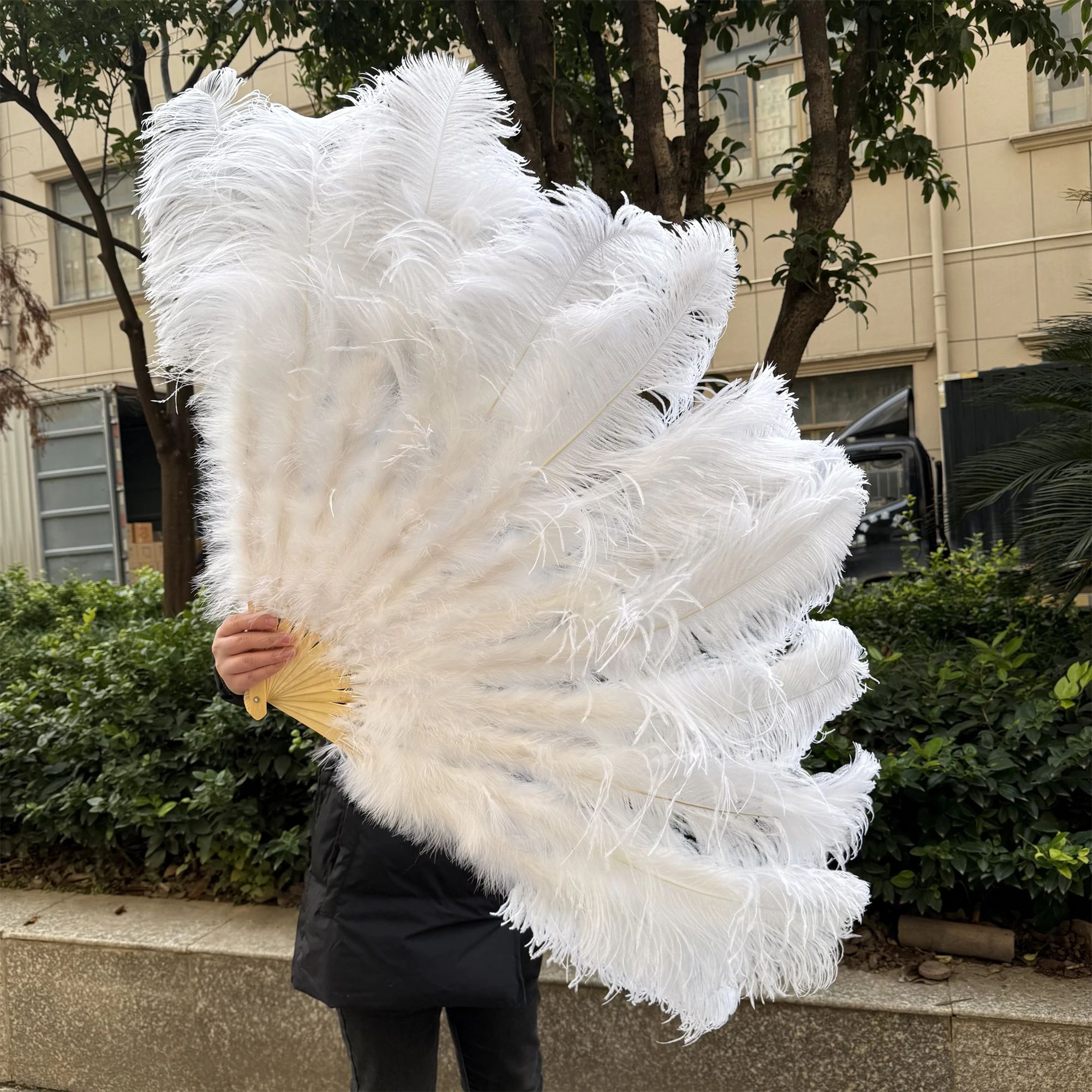 Luxury Ostrich Feather Fan  Large  Folding Dance Fan For Stage Carnival  Performance 24