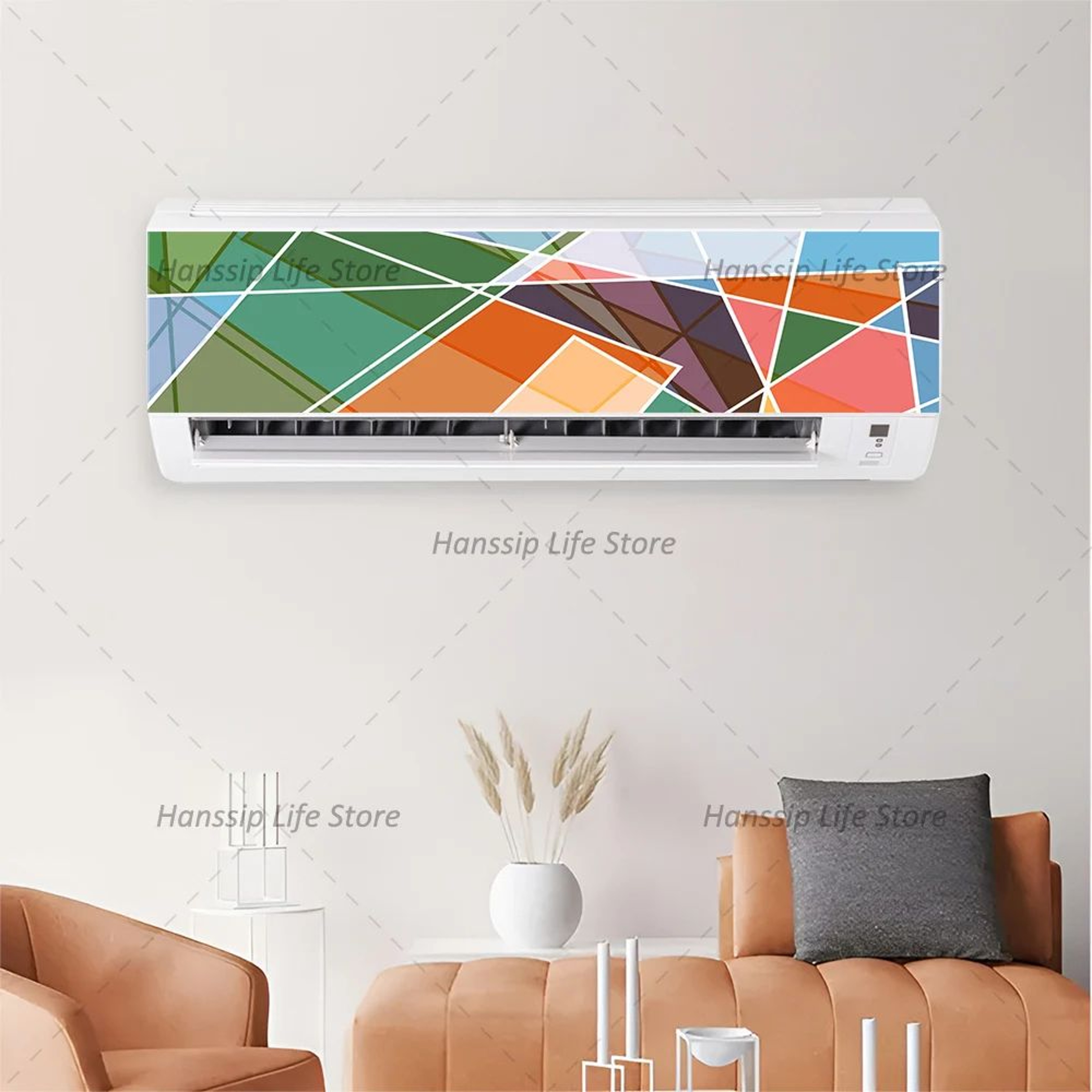 3D Geometric Air Conditioner Panel Sticker  Modern Abstract AC Cover Decal For Home Decor 15