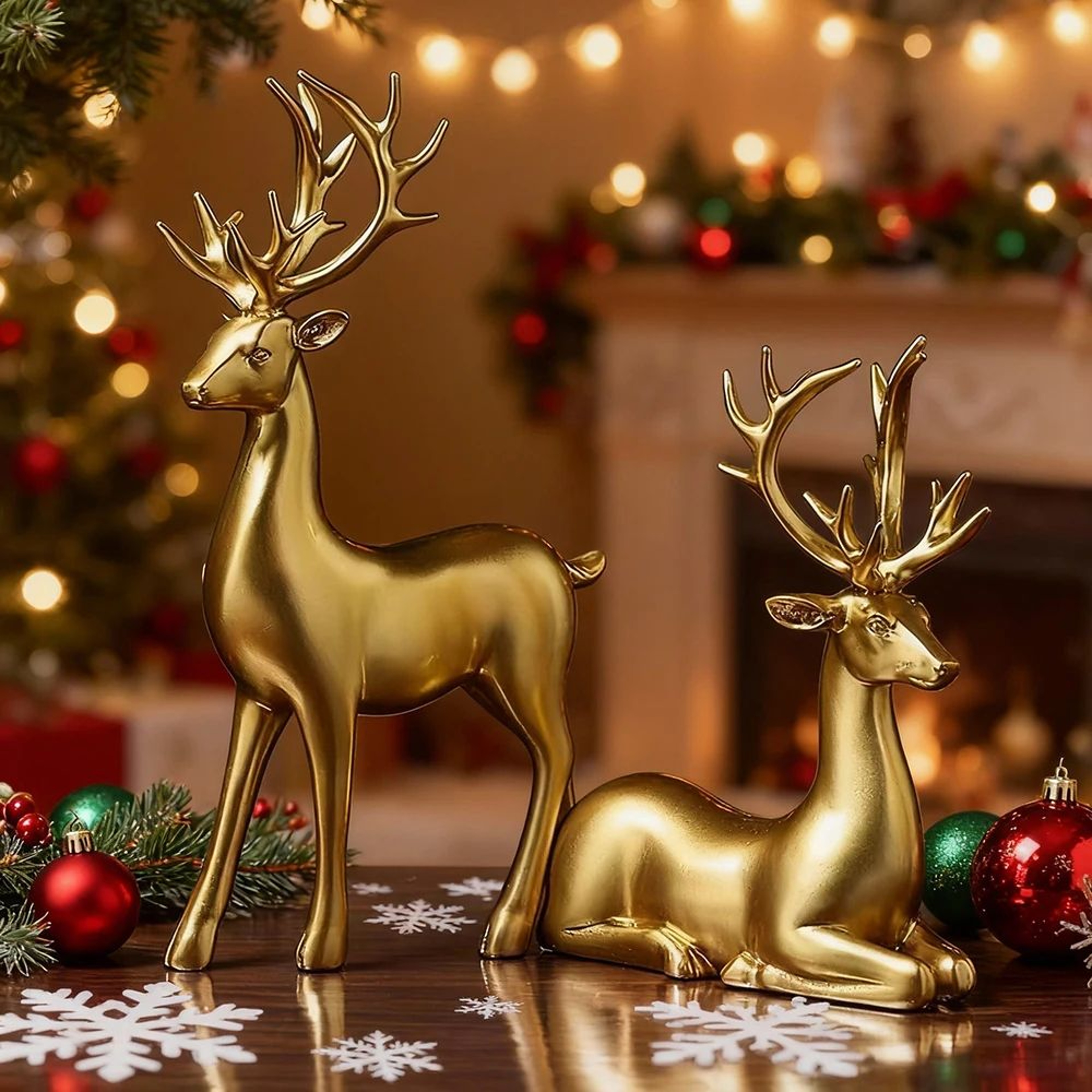 Gold Reindeer Christmas Table Decor Set  2pcs Elegant Elk Statues For Holiday Home  Office Styling 0