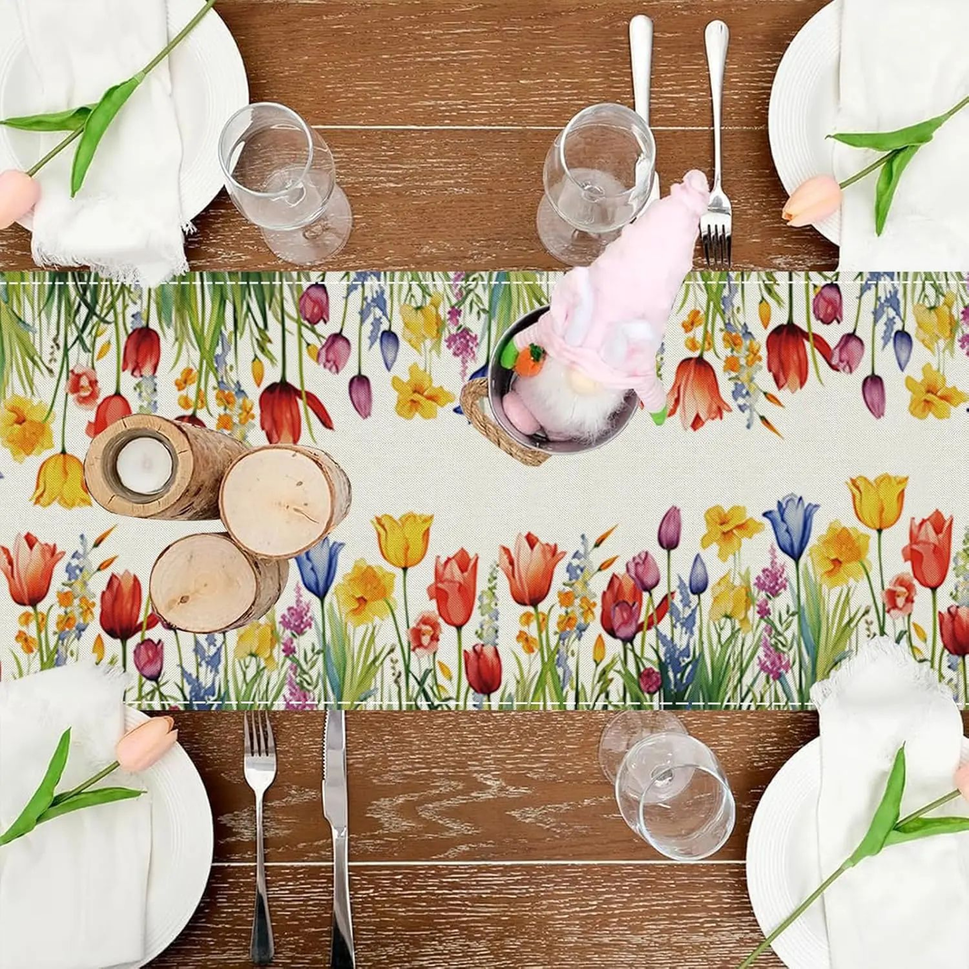 Spring Sunflower Daisy Linen Table Runner  Colorful Floral Farmhouse Wedding  Party Table Decor 2