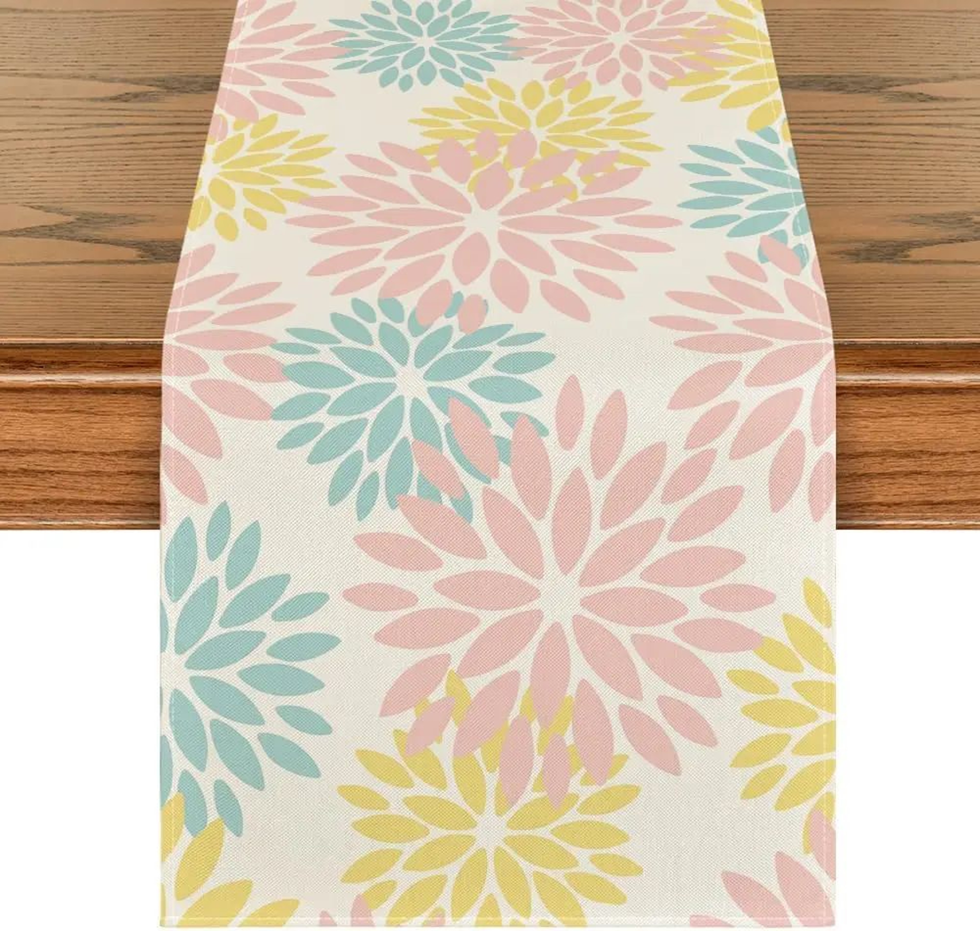 Blue Dahlia Floral Linen Table Runner  Summer Spring Seasonal Dining Table Decor 10