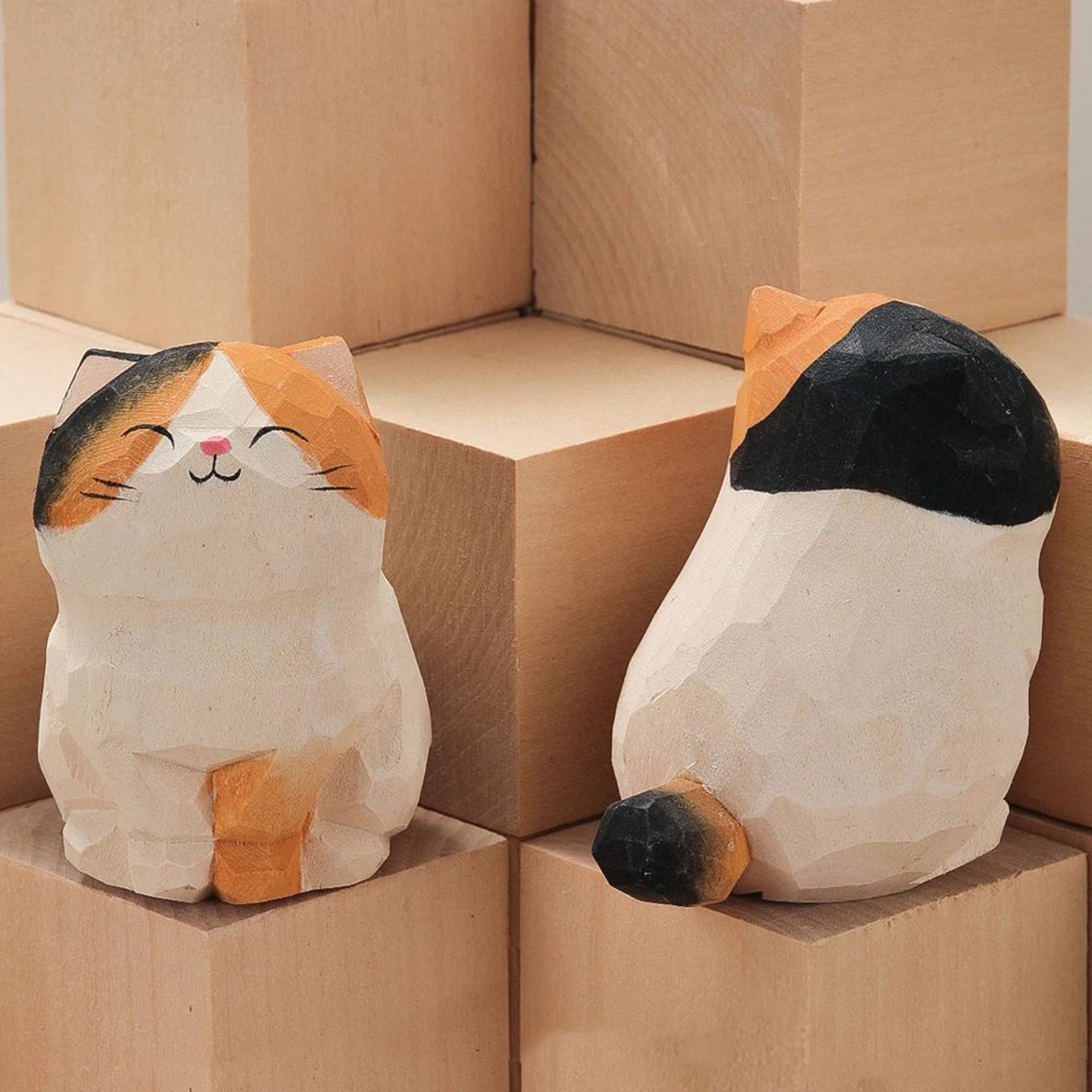 Handcrafted Wooden Cat Figurine  Cute Kitten Desk Decor  Animal Car Ornament 4