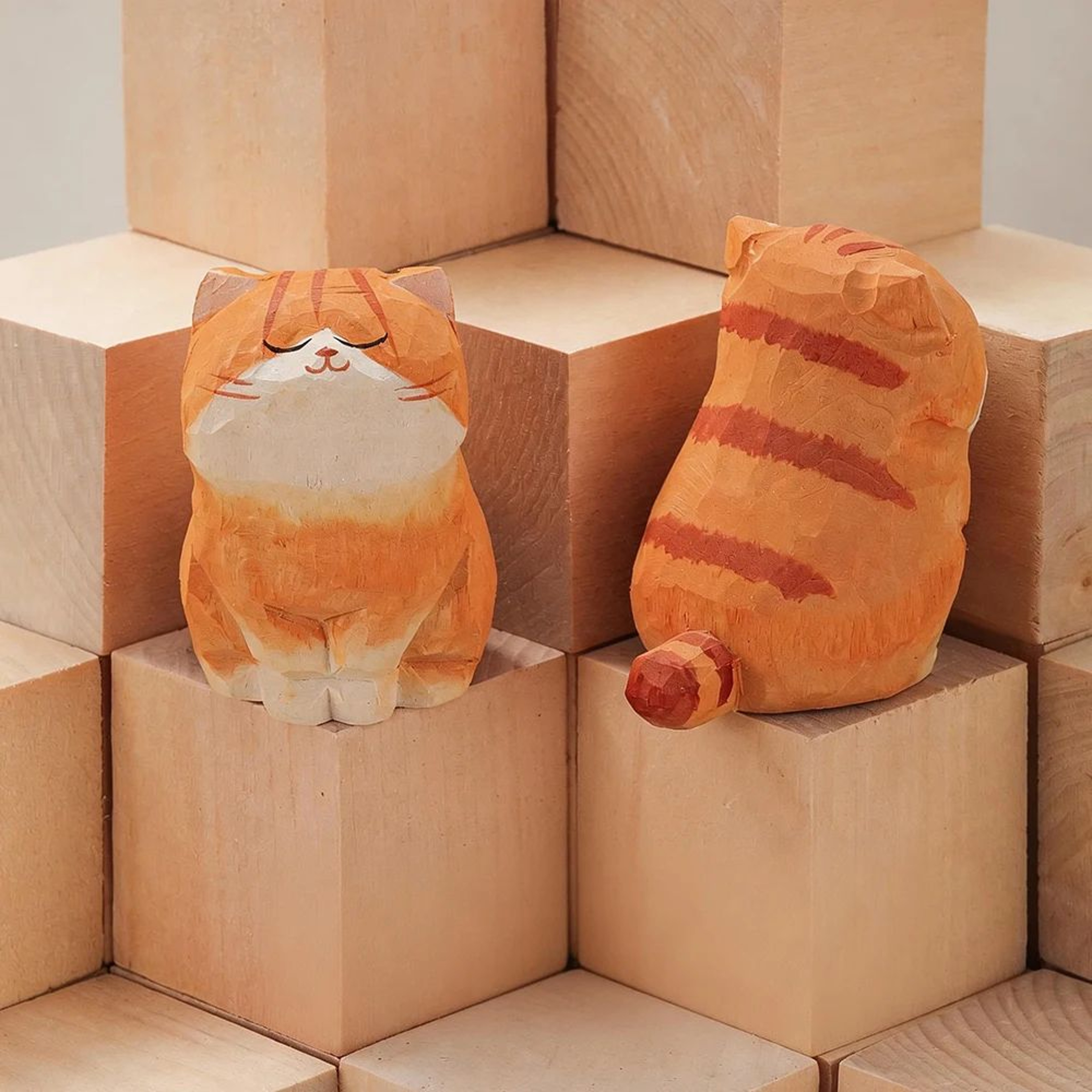 Handcrafted Wooden Cat Figurine  Cute Kitten Desk Decor  Animal Car Ornament 6