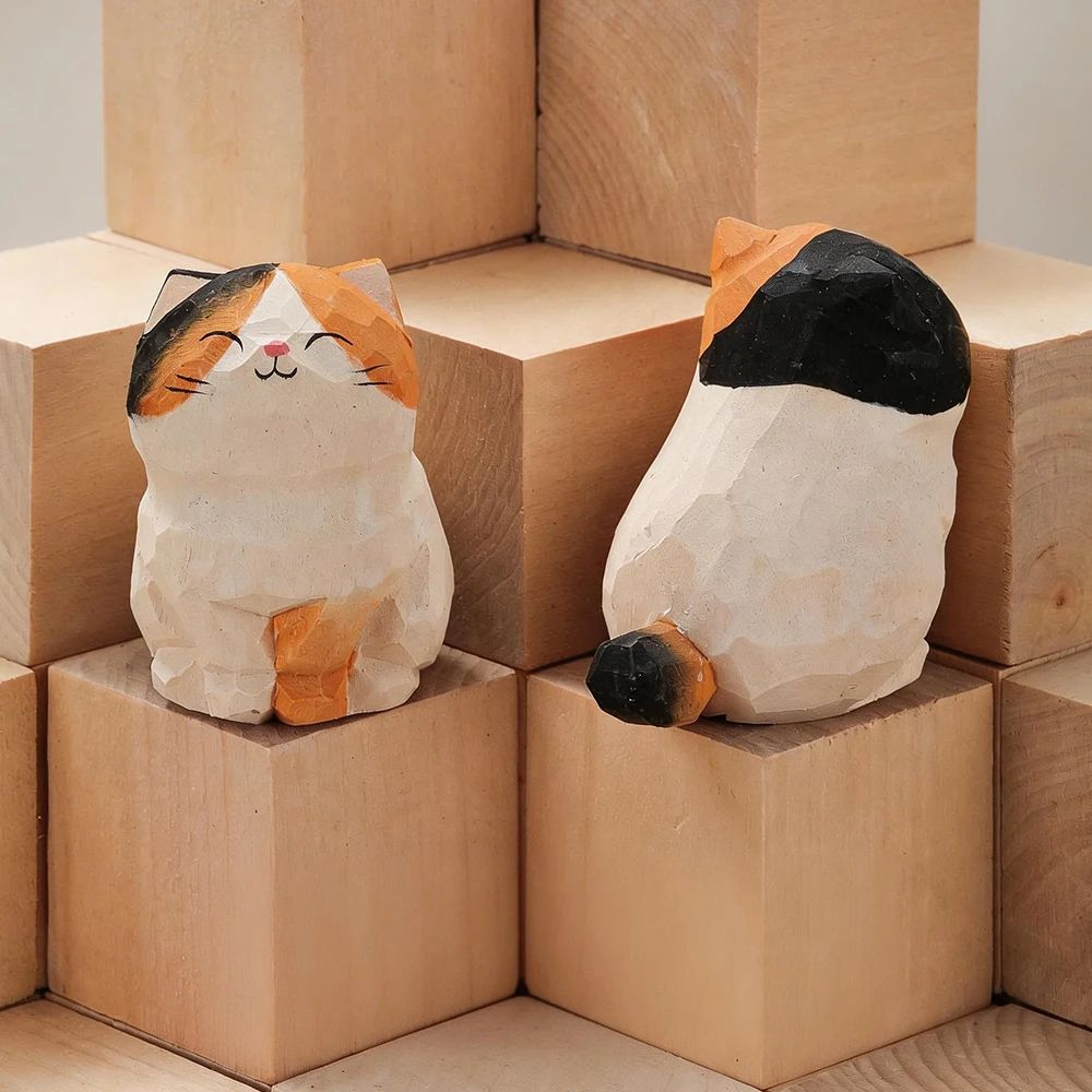 Handcrafted Wooden Cat Figurine  Cute Kitten Desk Decor  Animal Car Ornament 9