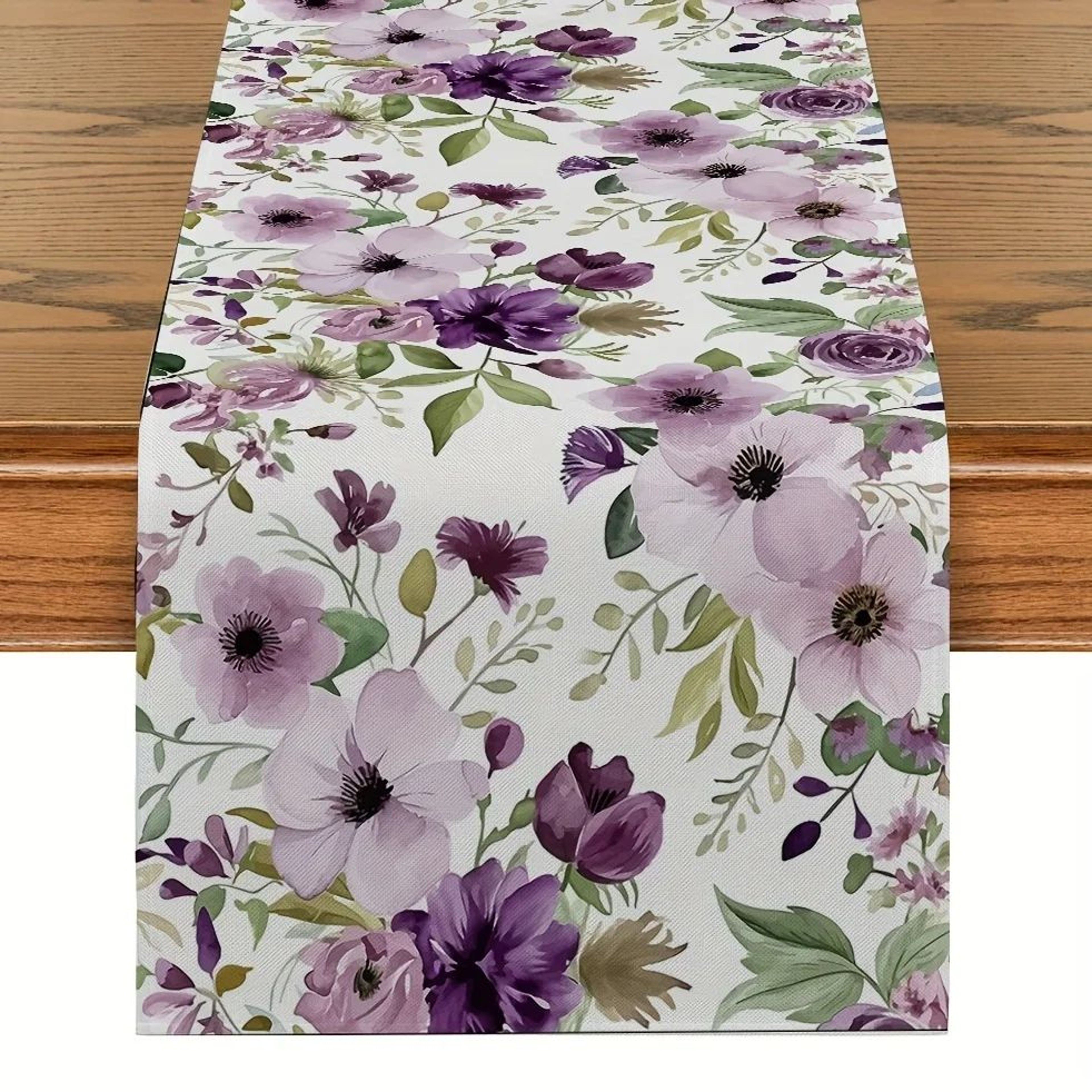 Watercolor Floral Linen Table Runner  Green Plant Pattern Seasonal Dining  Wedding Decor 6
