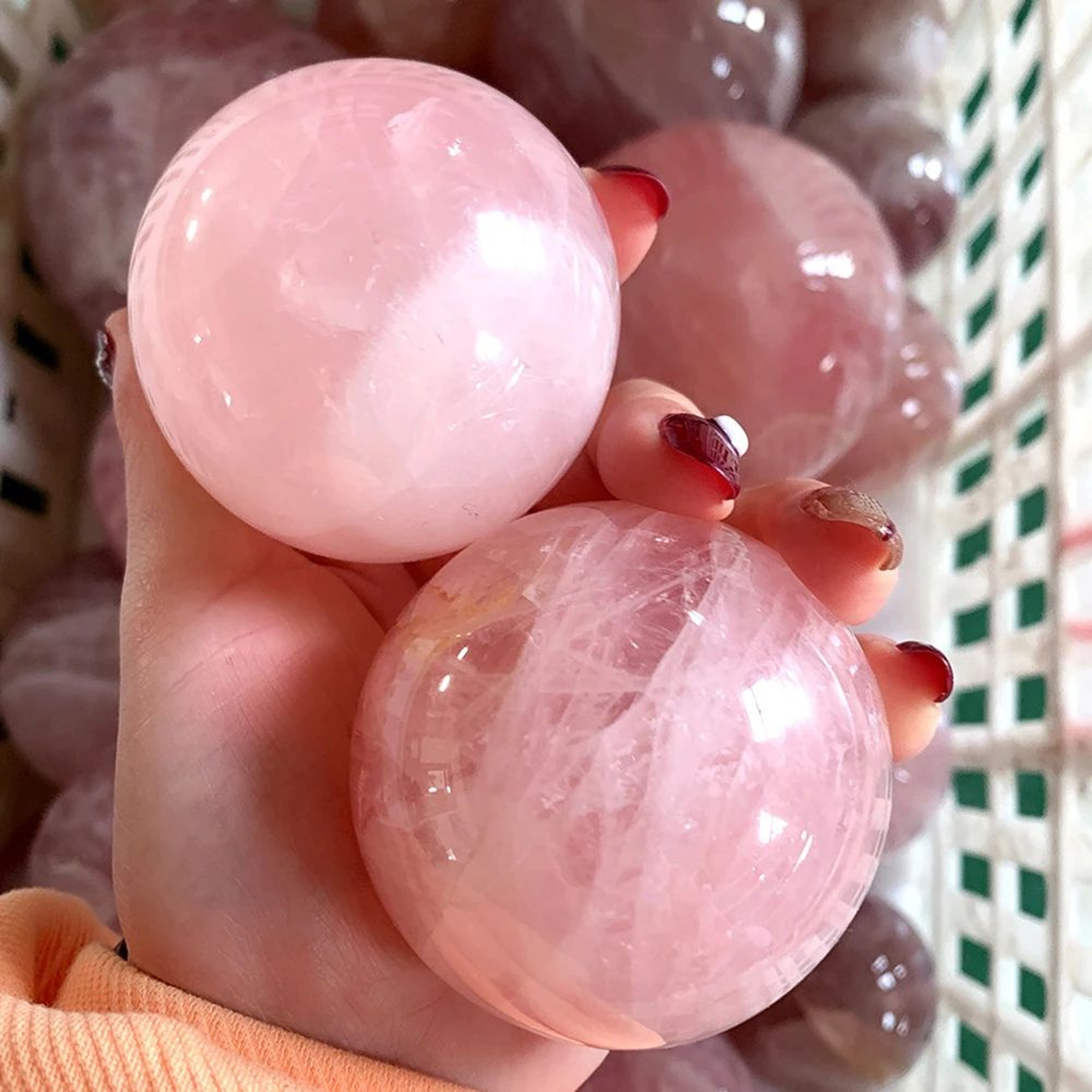 Natural Crystal Ball Sphere  Polished Pink Healing Stone Reiki Decor  Massage Sphere 1