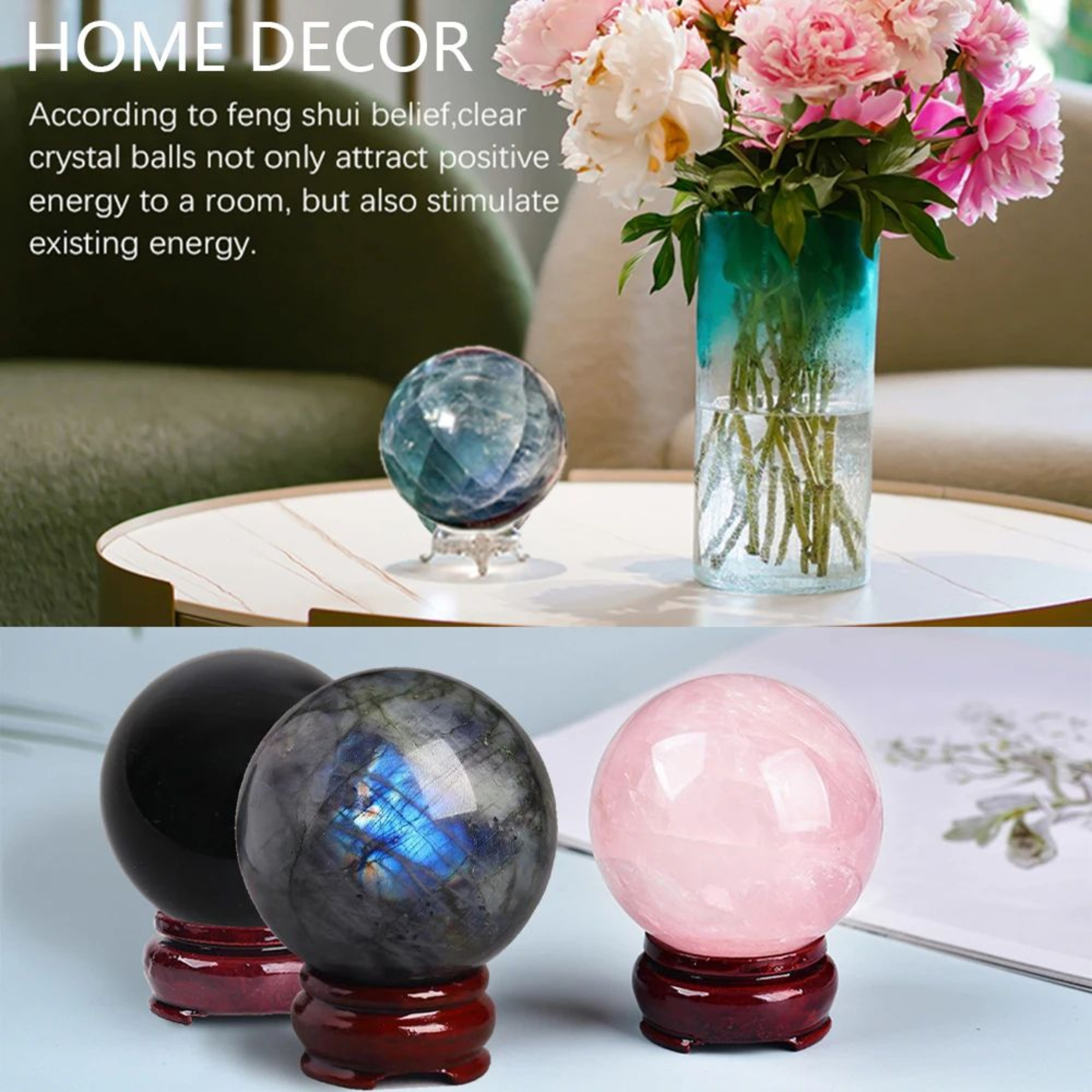 Natural Crystal Ball Sphere  Polished Pink Healing Stone Reiki Decor  Massage Sphere 4