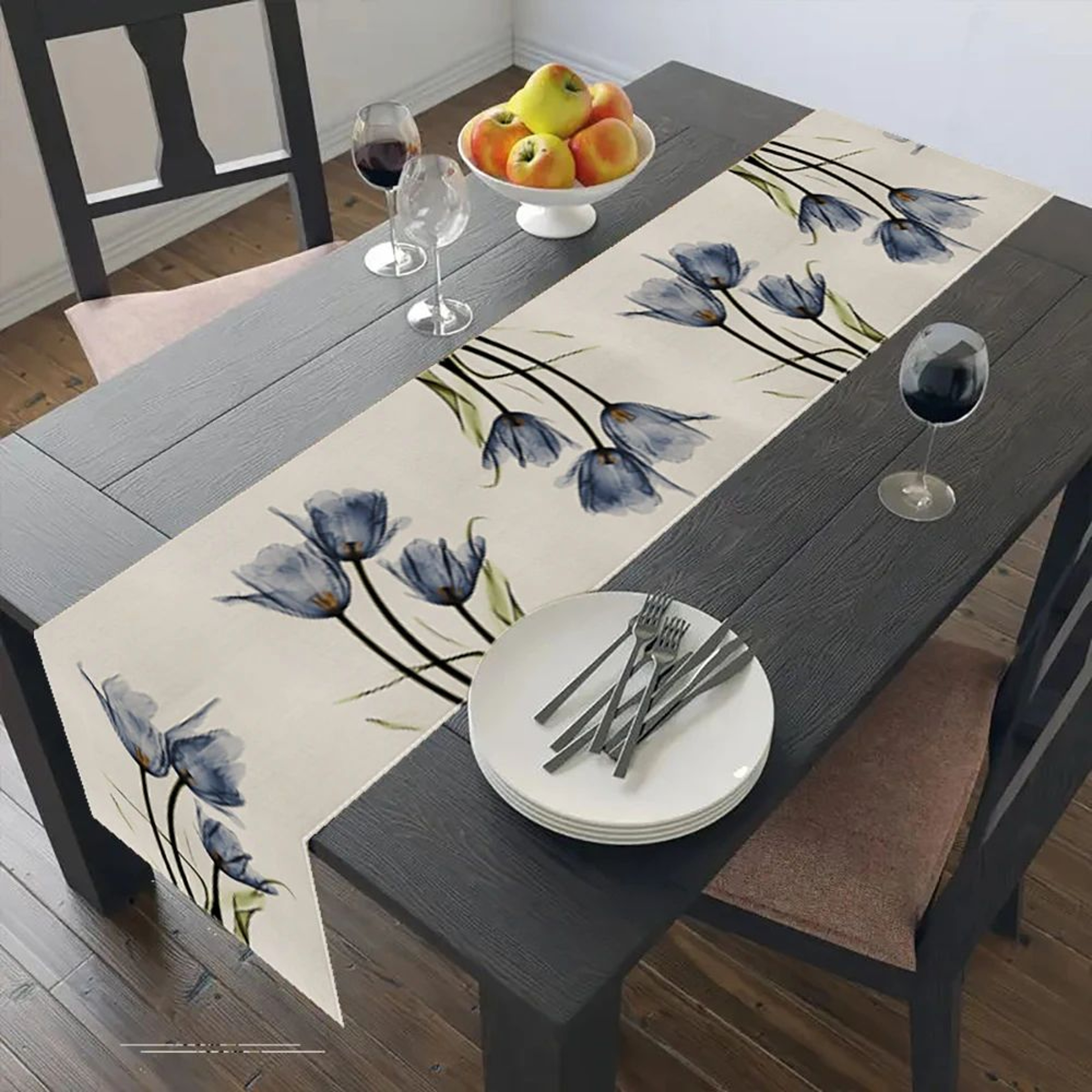 Rustic Tulip Linen Table Runner  100 Linen Farmhouse Dining Table Decor 13x70 In 0